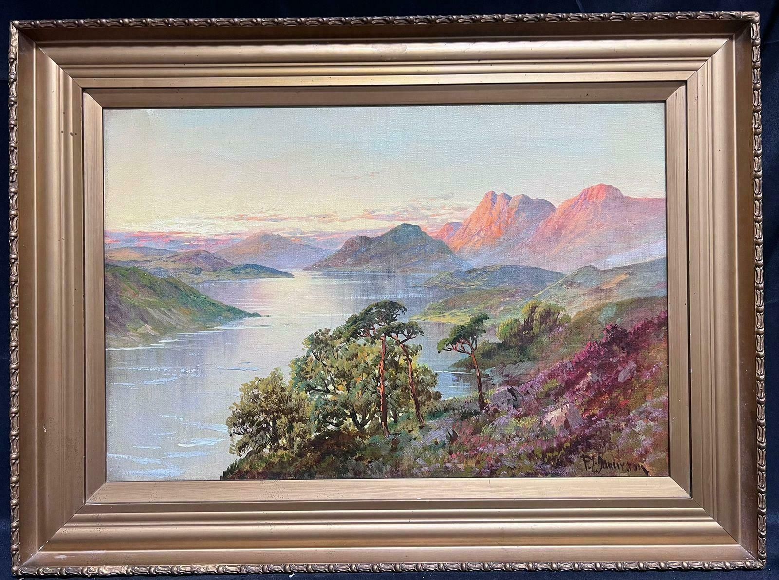 F. E. Jamiesonantique Scottish Highland Landscape Loch Scene Signed Oil Painting On Canvas photo furniture