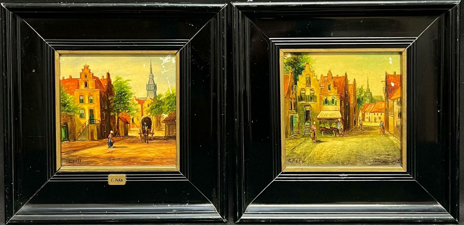 Dutch 19th Century Schoolpair 19th Century Dutch Signed Oil Paintings Figures In Old Streets19th Century