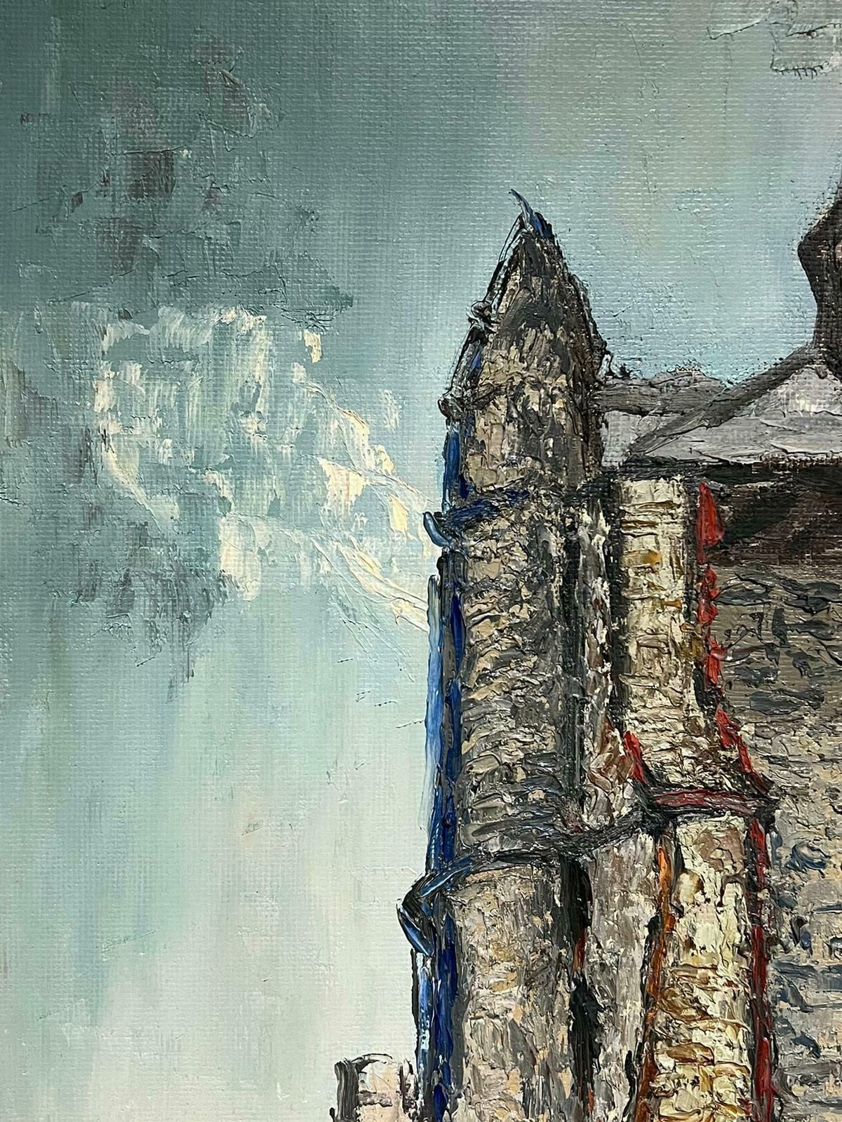 French School 1960's French Post Impressionist Oil Painting Stony Church Building Thick Impaso photo for sale