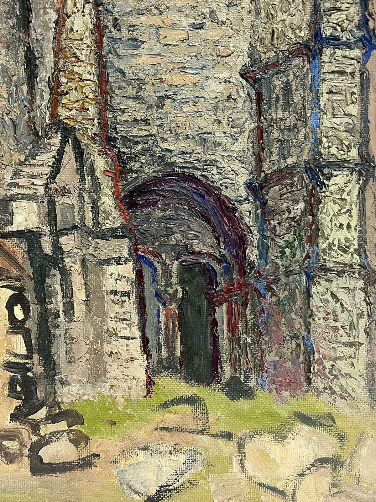 French School 1960's French Post Impressionist Oil Painting Stony Church Building Thick Impaso photo 1022.0