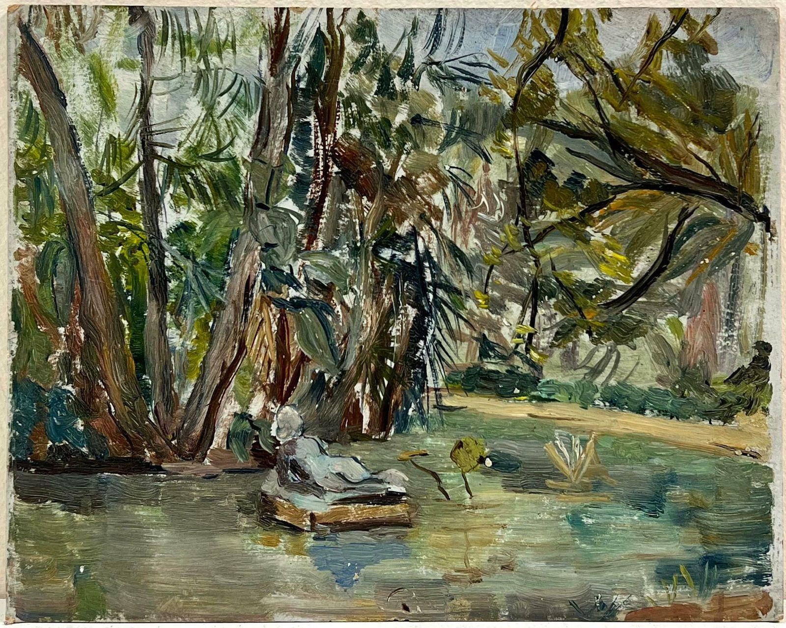 Simone Forge1950's French Impressionist Oil Nude Figure Reclining In Woodland photo furniture