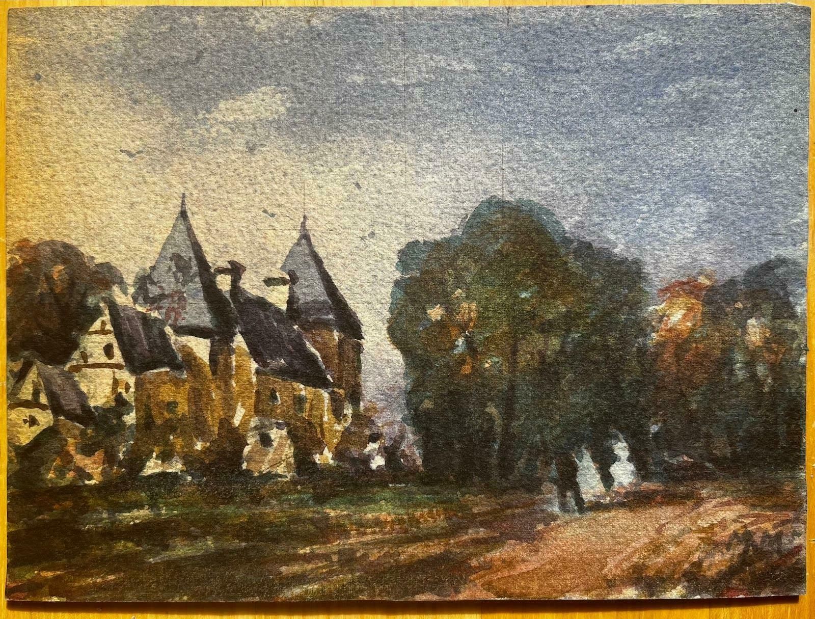 Unknownfrench Impressionist Watercolor Landscape Château With Trees And Figures20th Century