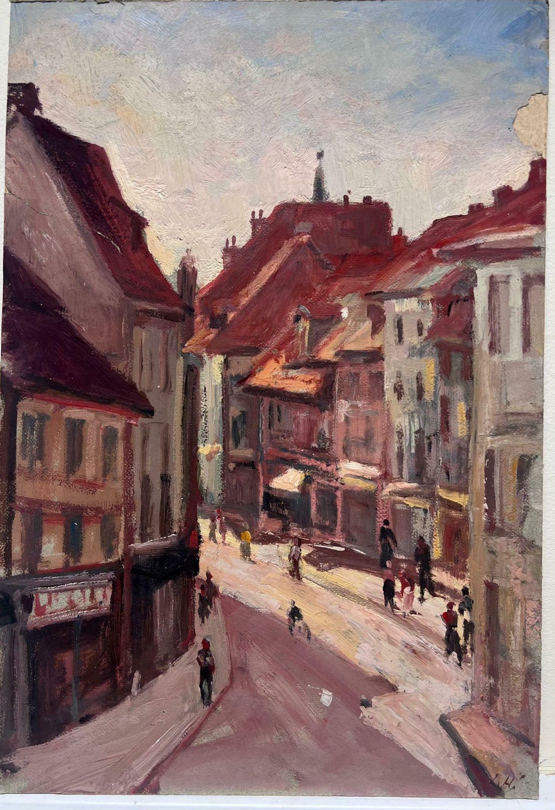 Leon Hatotvintage French Oil Painting Red Town Landscape With Figures photo furniture