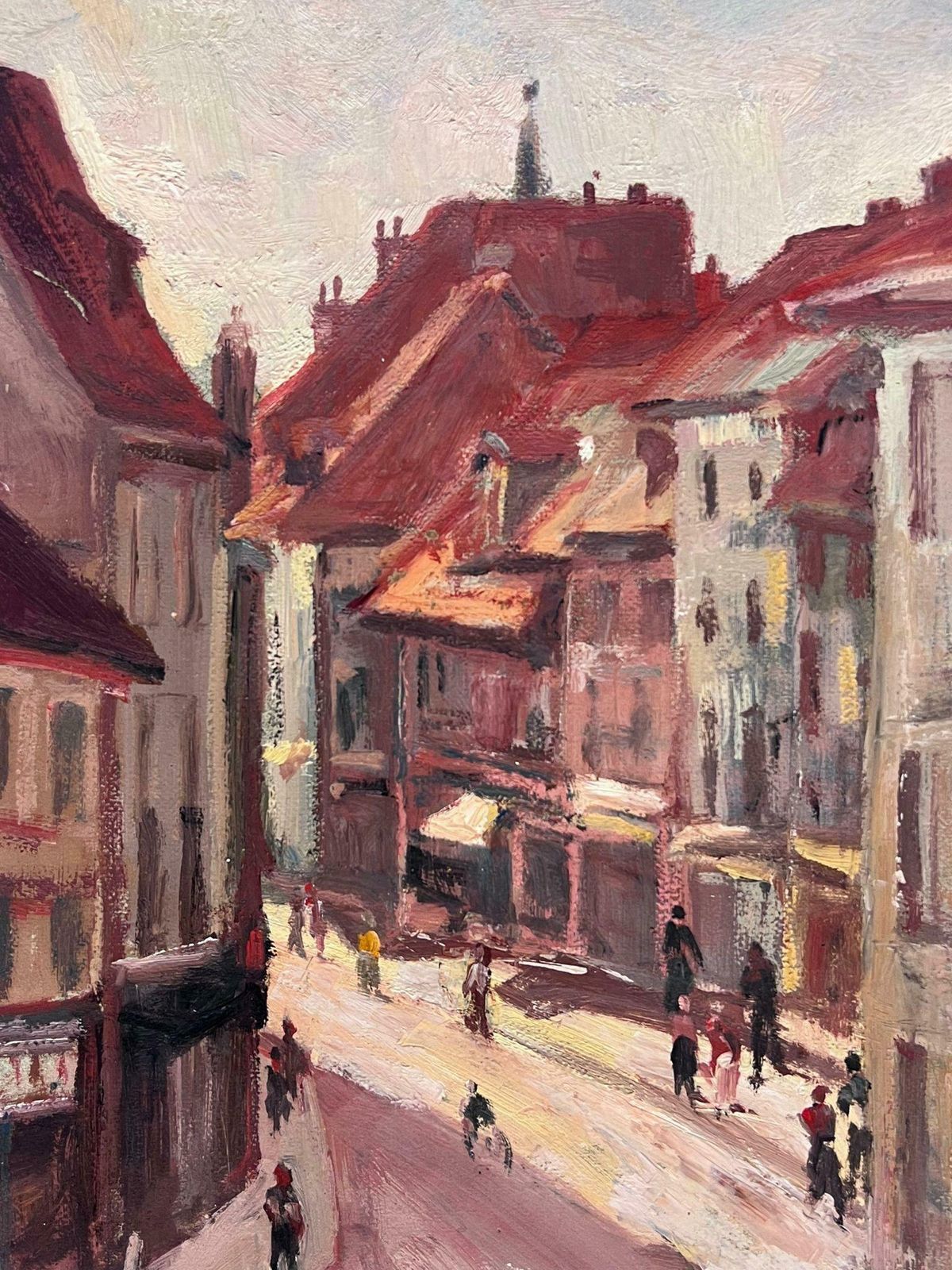 Leon Hatotvintage French Oil Painting Red Town Landscape With Figures photo vinterior
