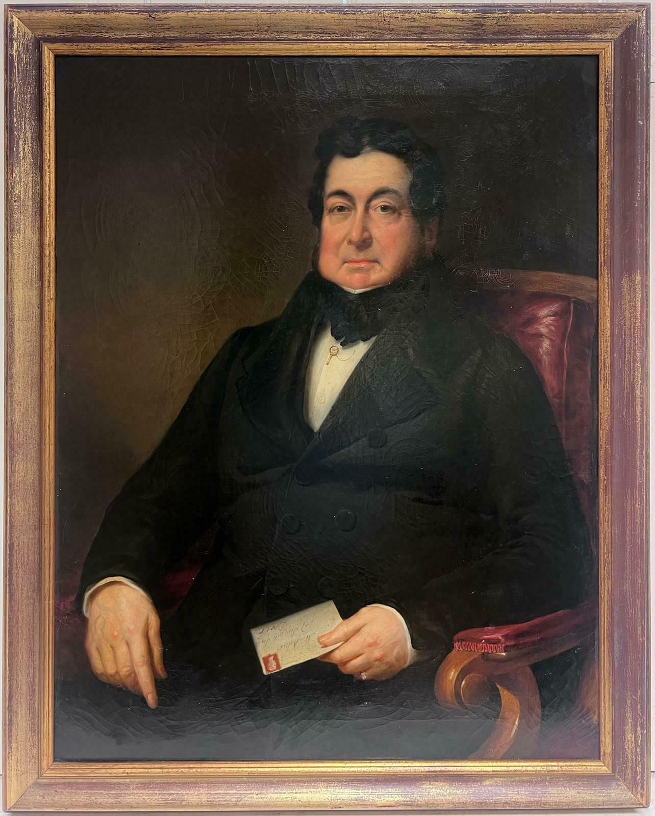 Victorian Englishvery Large Mid 19th Century Victorian Portrait English Gentleman Seated Leather