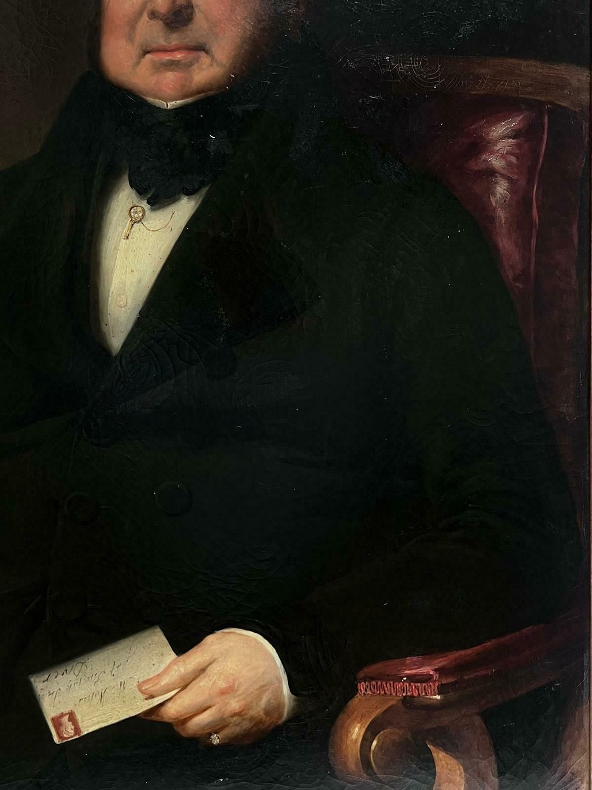 Victorian Englishvery Large Mid 19th Century Victorian Portrait English Gentleman Seated Leather photo for sale