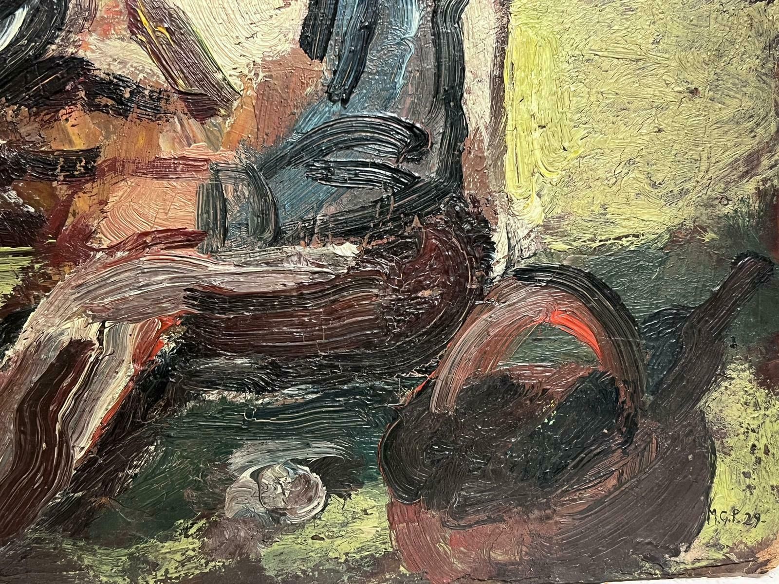 Maurice Georges Ponceletman In Hat Seated On Ground Stylish 1920's French Impressionist Oil Painting1900's photo Art