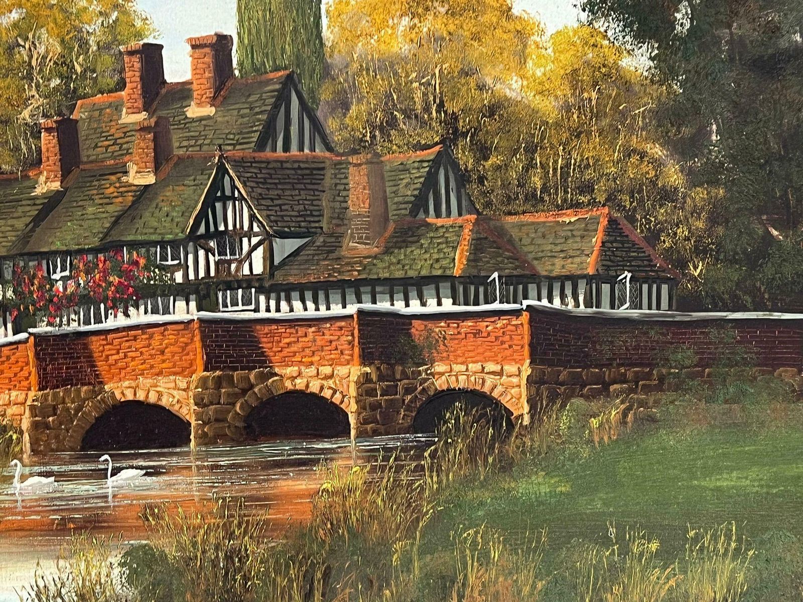 photo furniture British School Large Old Tudor Coaching Inn By River Landscape & Swans Very Large English Oil