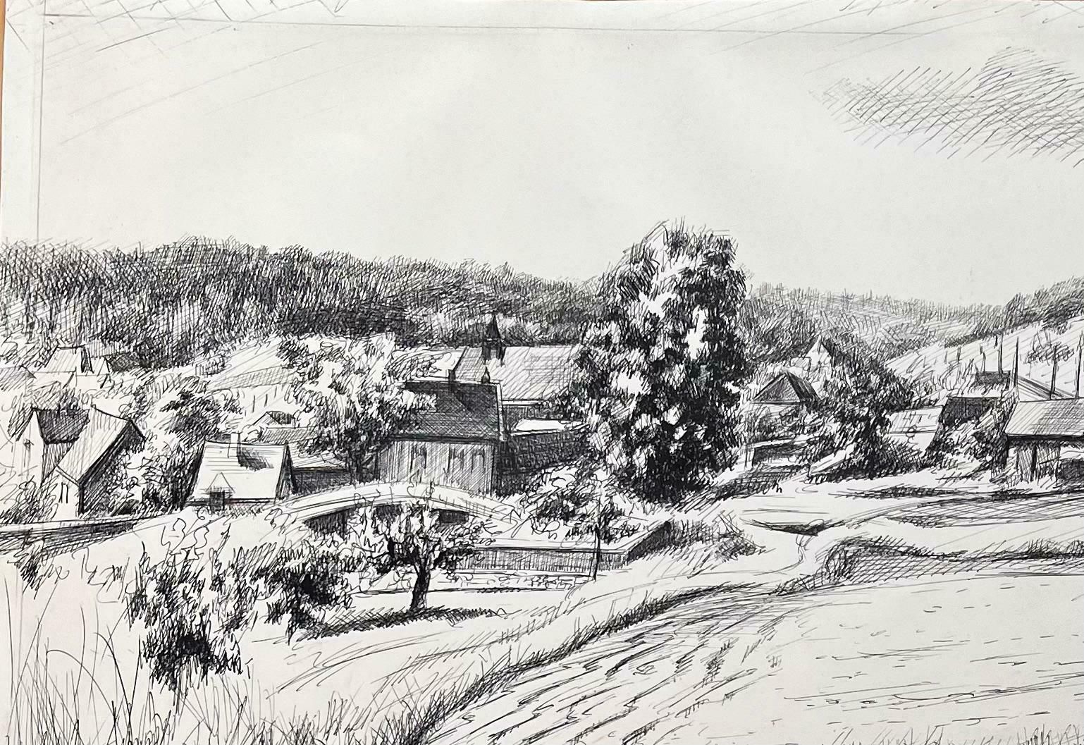 Josine Vignonmid Century French Original Ink Drawing Névoisins (Eure Et Loire) Rural Village1950's photo for sale