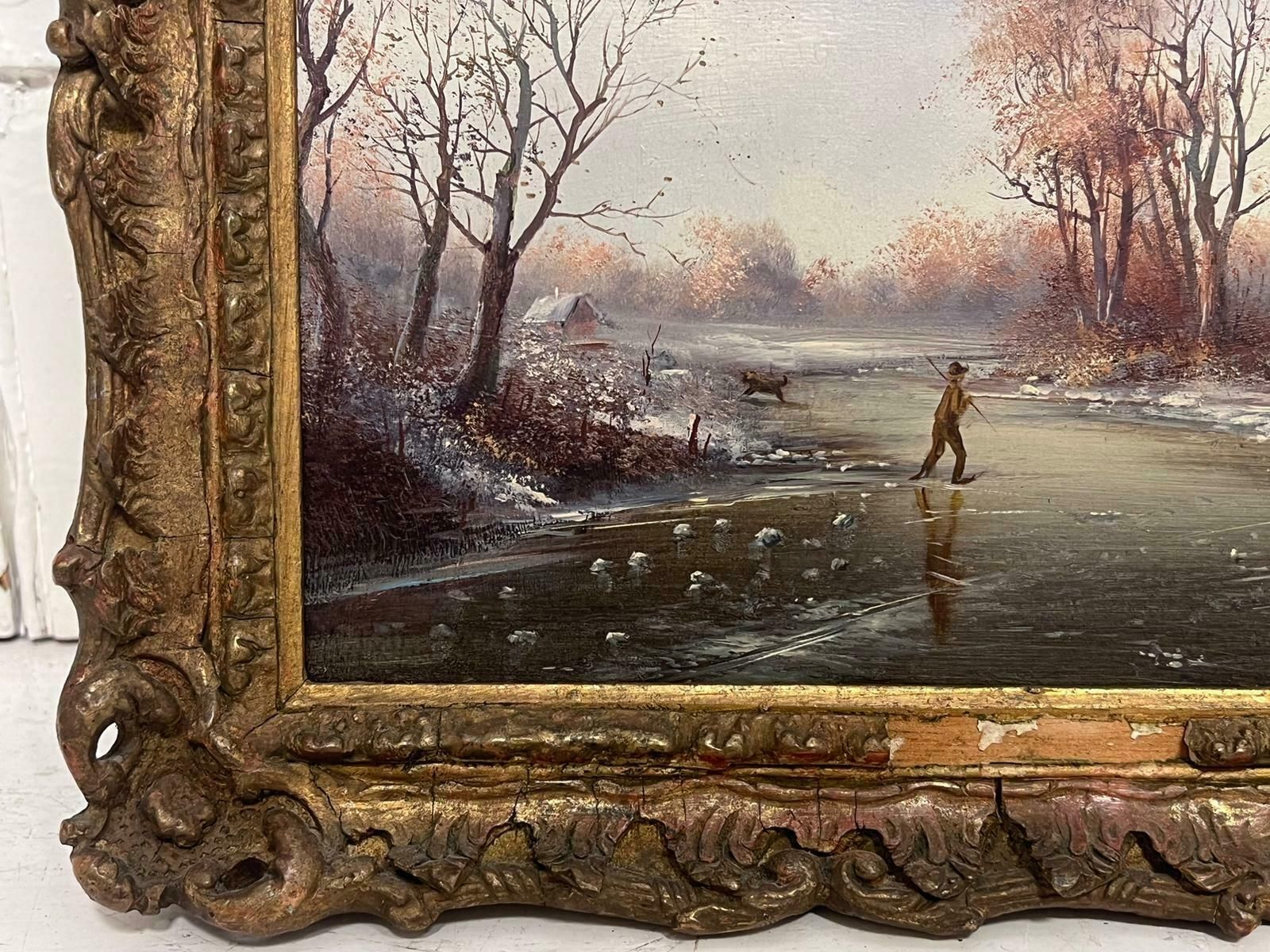 Dutch Schoolfigures On The Frozen Lake Traditional Dutch Winter Scene Oil Painting photo for sale
