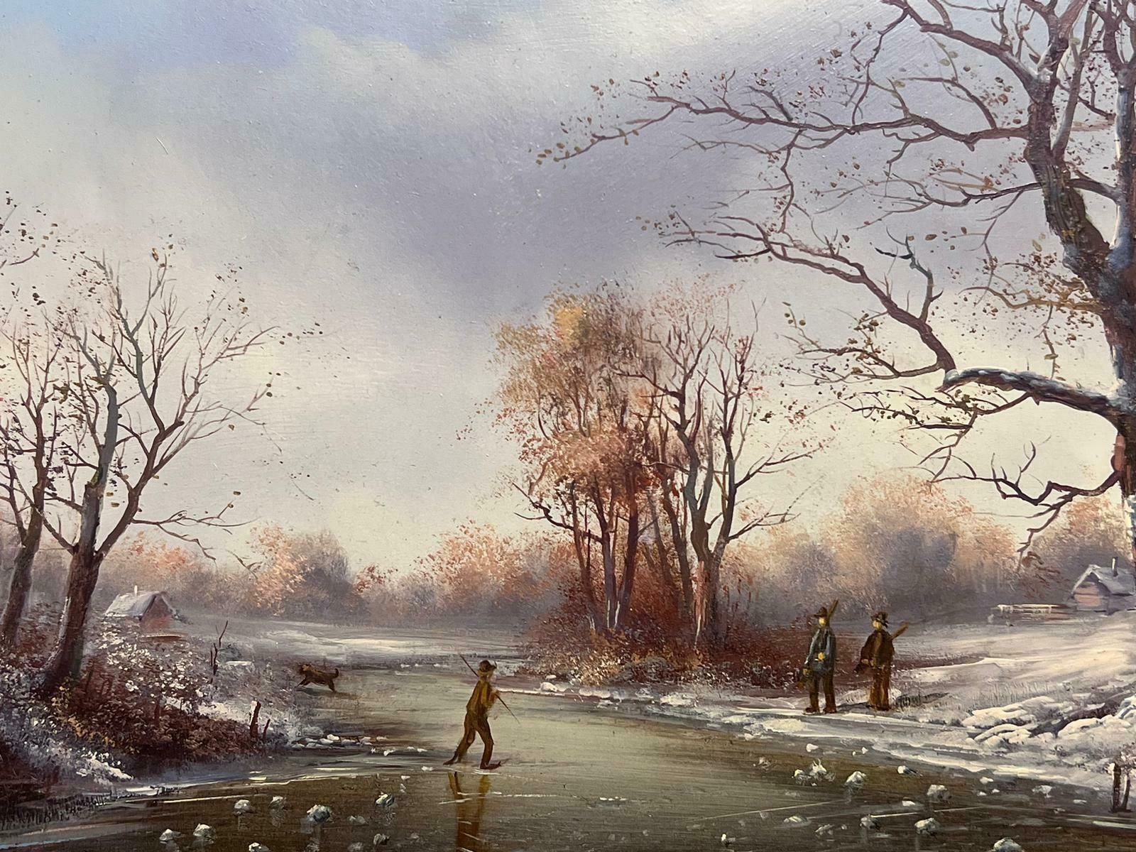 Dutch Schoolfigures On The Frozen Lake Traditional Dutch Winter Scene Oil Painting photo Art