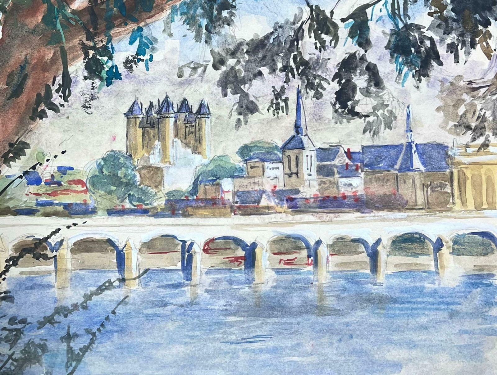 Guy Nicod 20th Century French Post Impressionist Painting Skyline View Over City & River photo Art