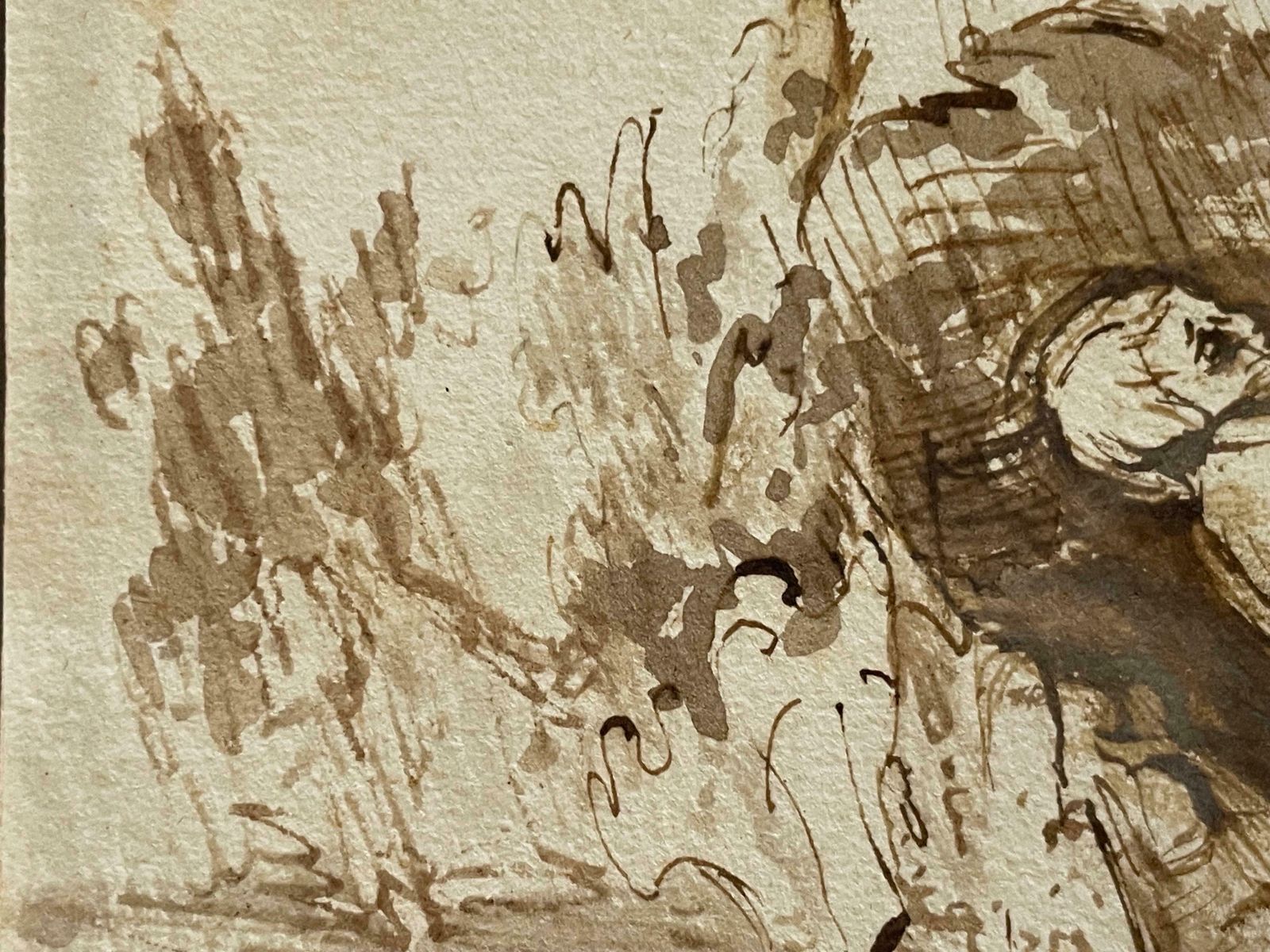 17th C Dutch Old Master Ink & Wash Painting Biblical Figures Rembrandt Pupil1650's photo Art