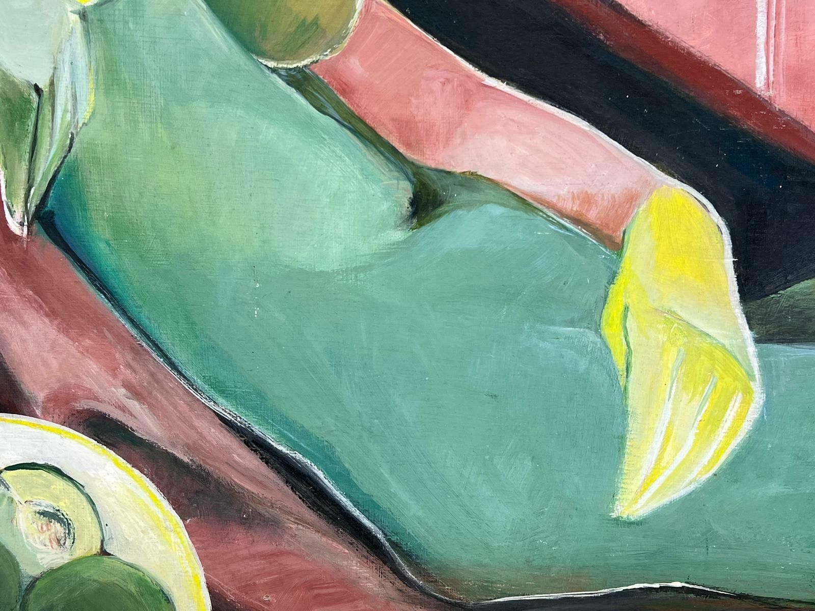 Helene Dadonefrench Cubist 20th Century Oil Painting Nude Lady With Green Apples Signed photo for sale