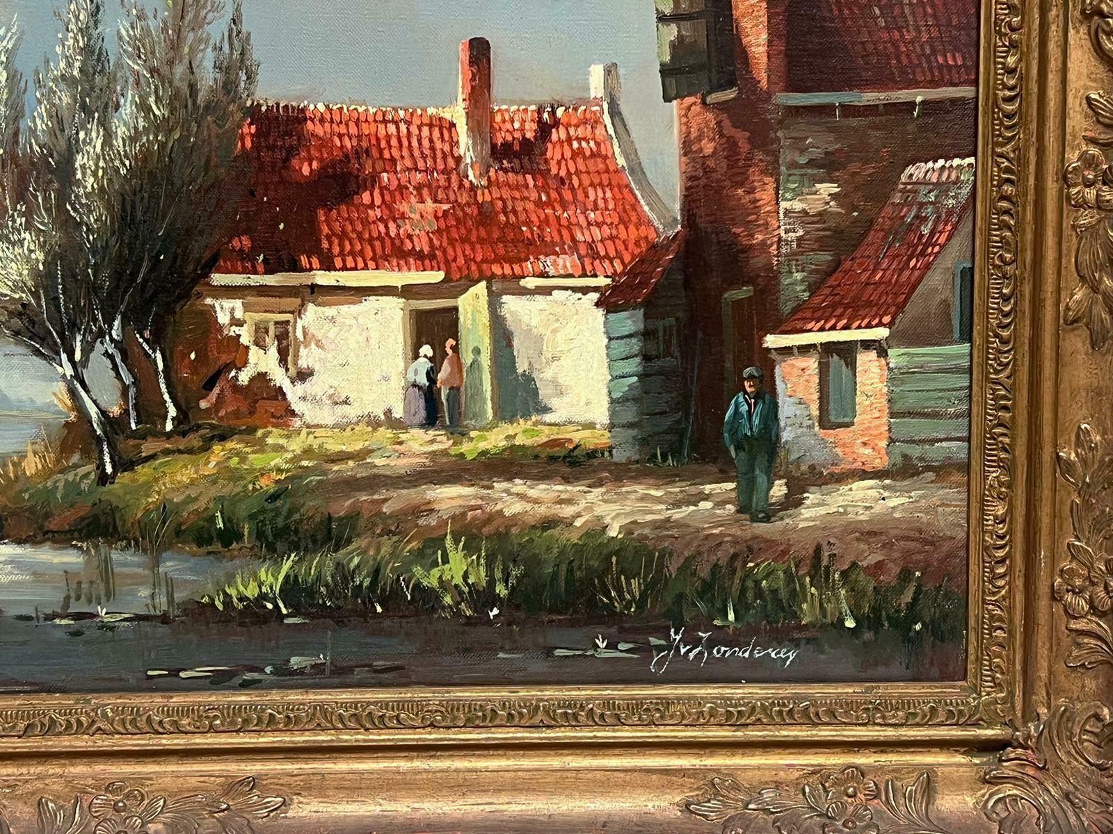 photo furniture Dutch Schoollarge Traditional Dutch River Landscape With Old Town & Houses Signed Oil