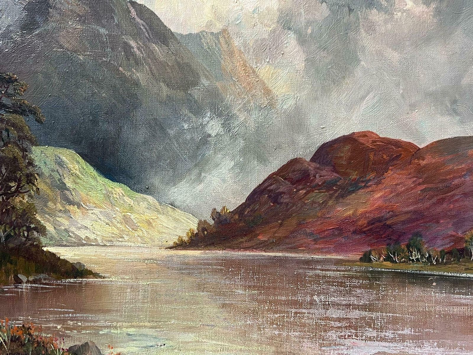 F. E. Jamiesonantique Scottish Highland Landscape Loch Scene Signed Oil Painting On Canvas photo 1430.0