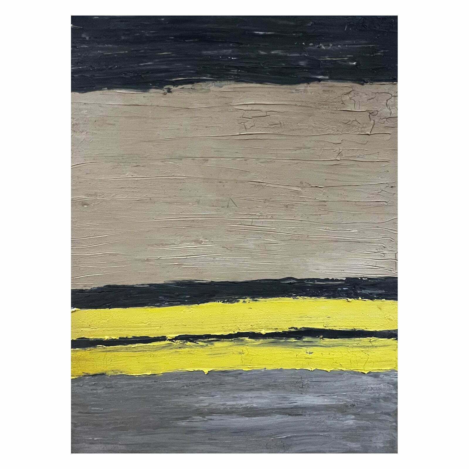 Enormous French Abstracthuge 20th Century French Expressionist Abstract Oil Painting Black Grey Yellowc. 1992