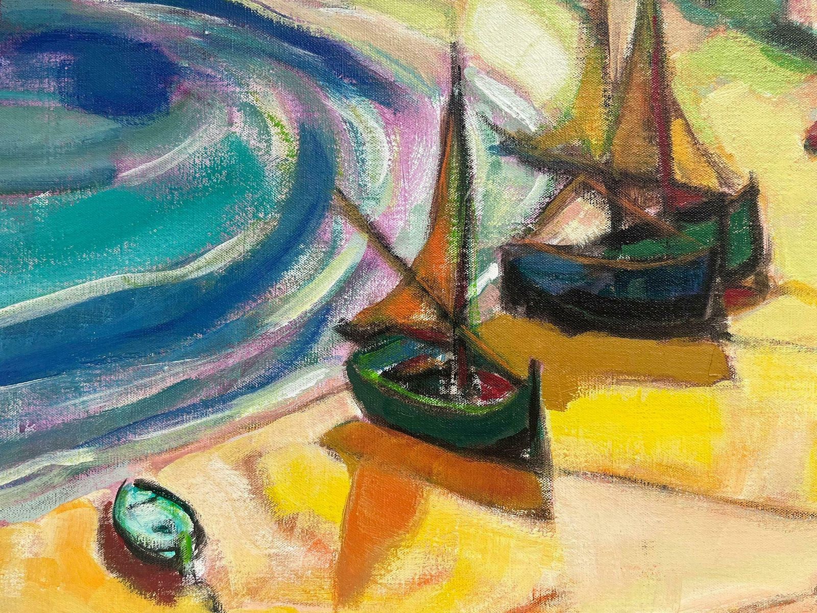 Michel Kritzhuge 1960's French Cubist Modernist Signed Oil Painting Sunny Med Beach Scene photo vinterior