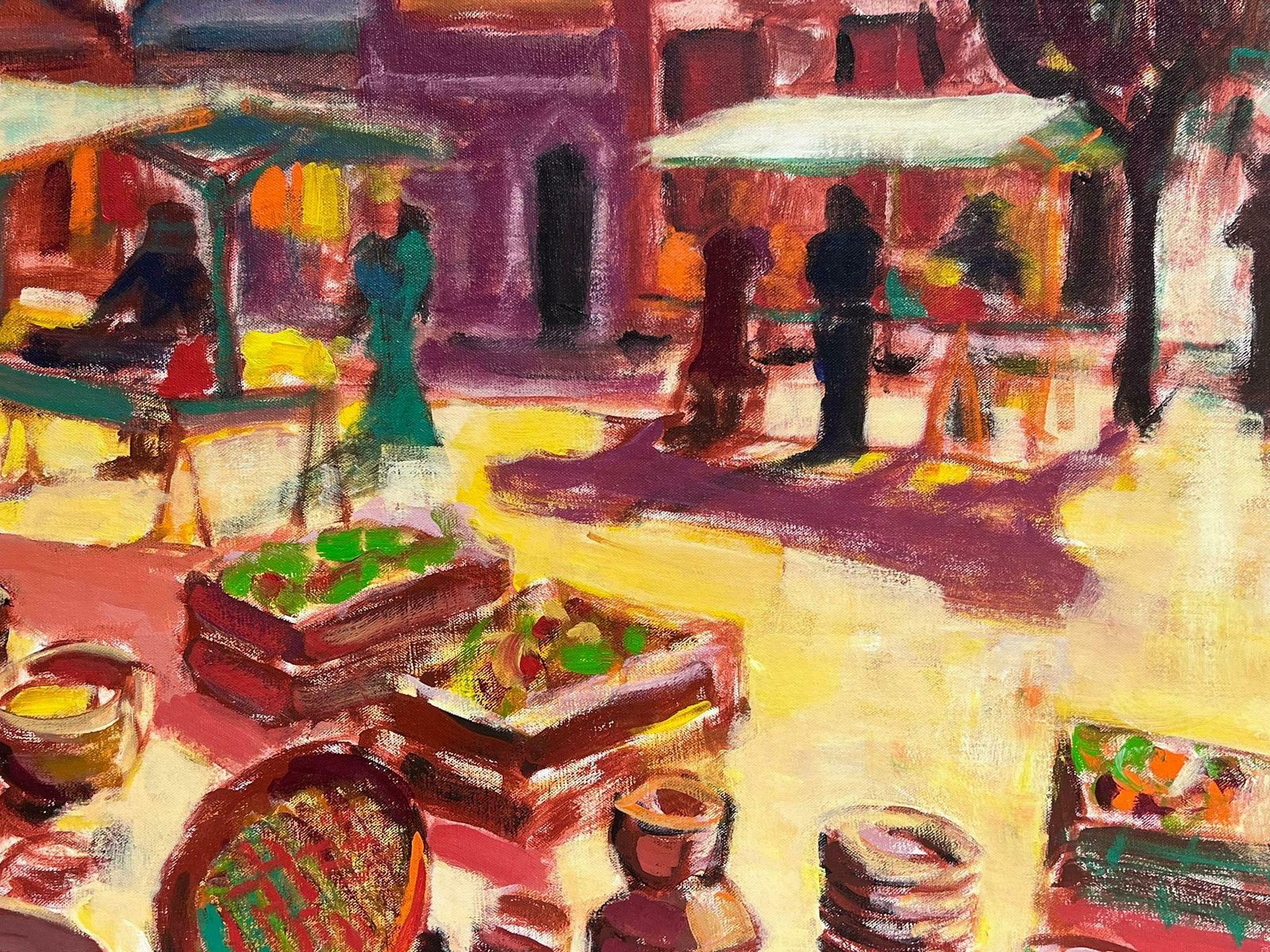 Michel Kritzhuge 20th Century French Fauvist Oil Painting Sunny Hot Market Scene & Town photo vinterior