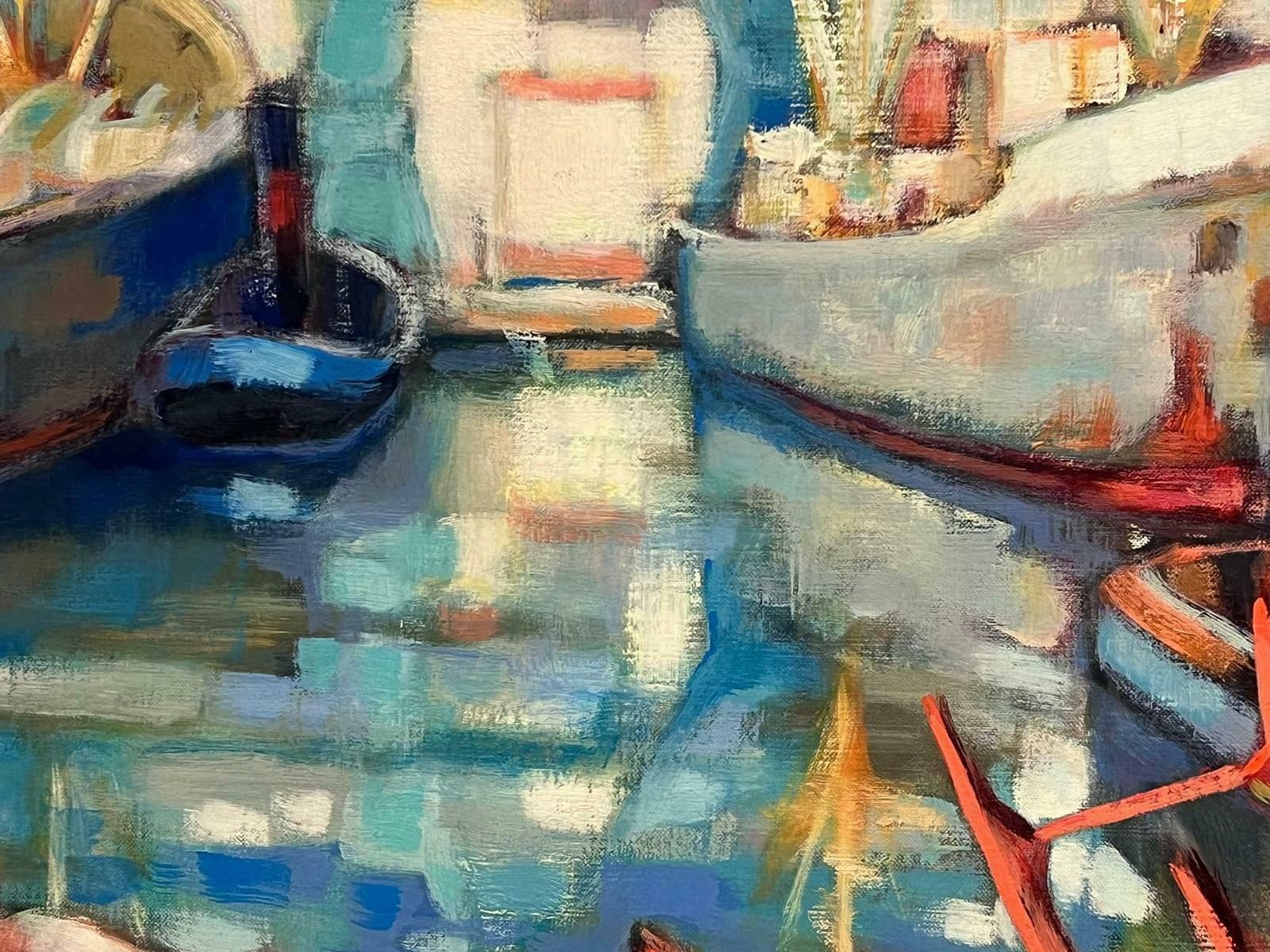 Michel Kritzhuge French Post Impressionist Signed 1960's Oil Painting Boats In Harbor photo Art
