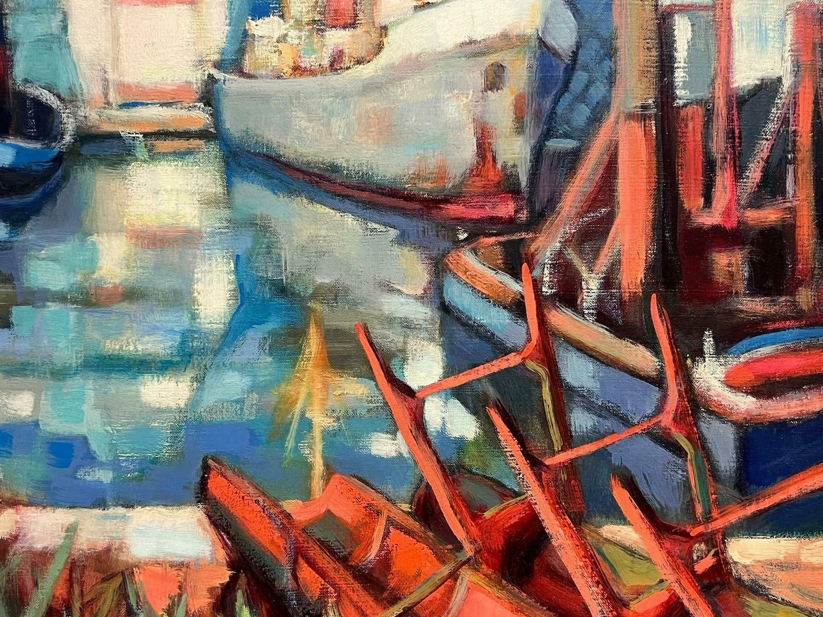 Michel Kritzhuge French Post Impressionist Signed 1960's Oil Painting Boats In Harbor photo vinterior
