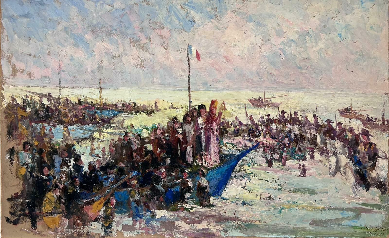 Leon Hatotvintage French Oil Painting Waving Of The Sailors Gathering