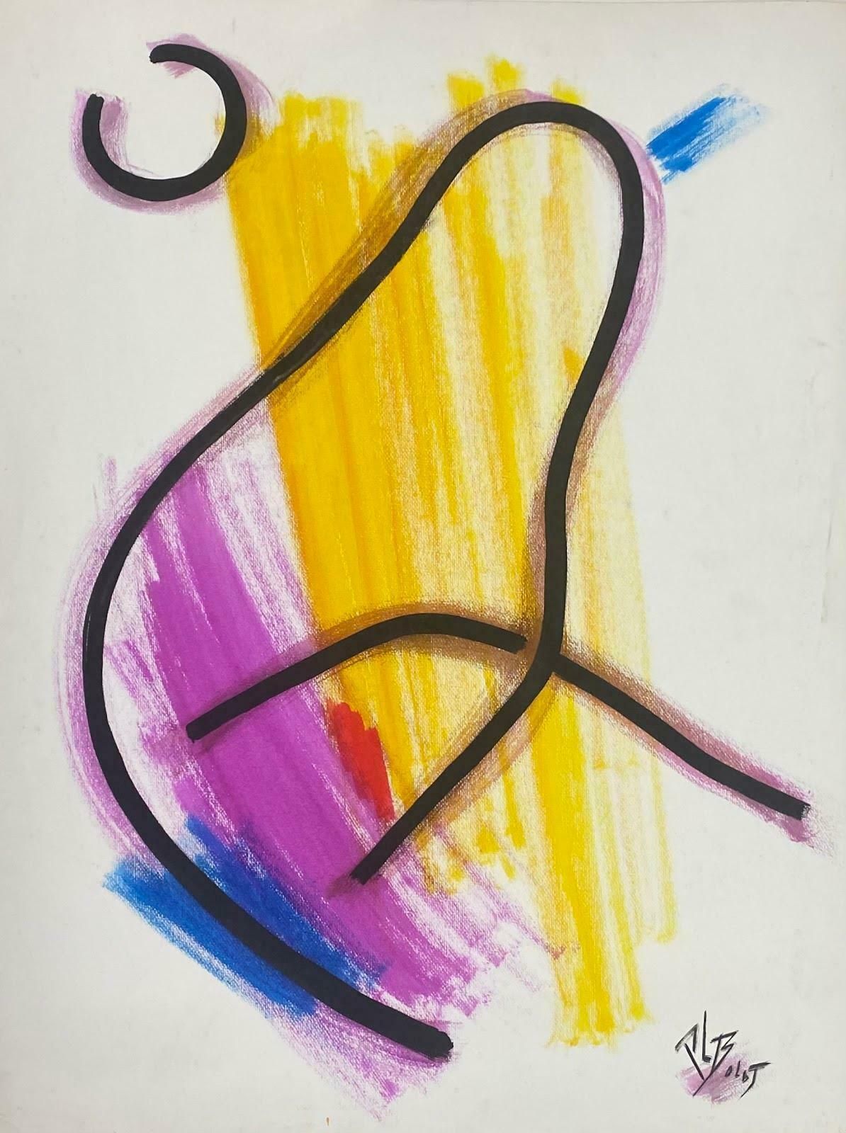 Paul Louis Bolot (French 1918 2003)20th Century French Modernist Painting Multi Color Abstract Portrait & Dogc. 1980 photo Art
