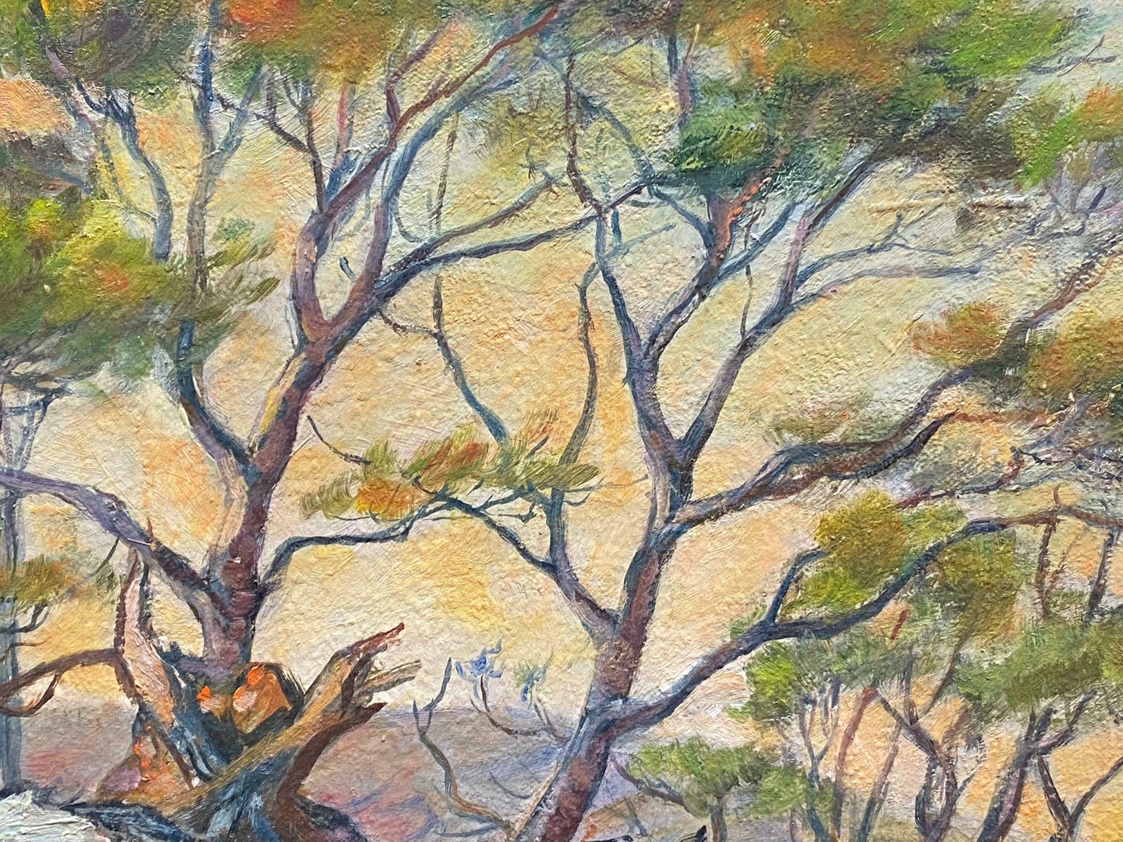 French 1950's1950's French Impressionist Signed Oil   Trees In Provencal Landscape1950's photo furniture