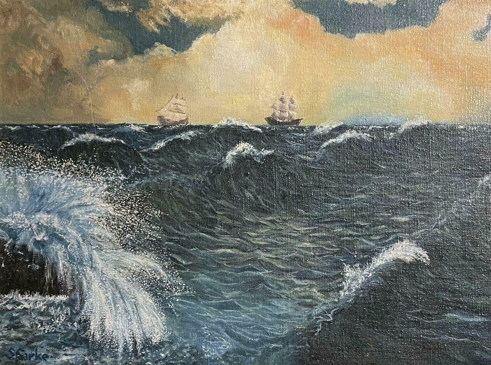 S. Sparkheaving Seas And Sailing Ship, Signed English Post Impressionist Oil Painting