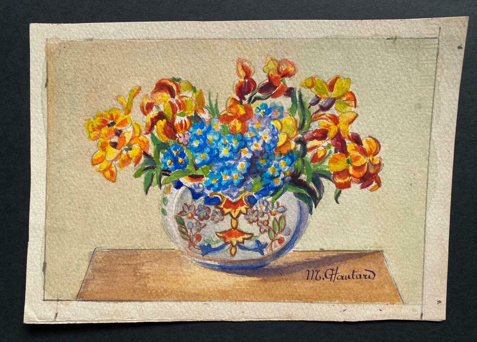 Marie Amelie Chautard Carreauearly 1900's French Impressionist Signed Flower Watercolours  Marie Carreauc. 1900's photo furniture