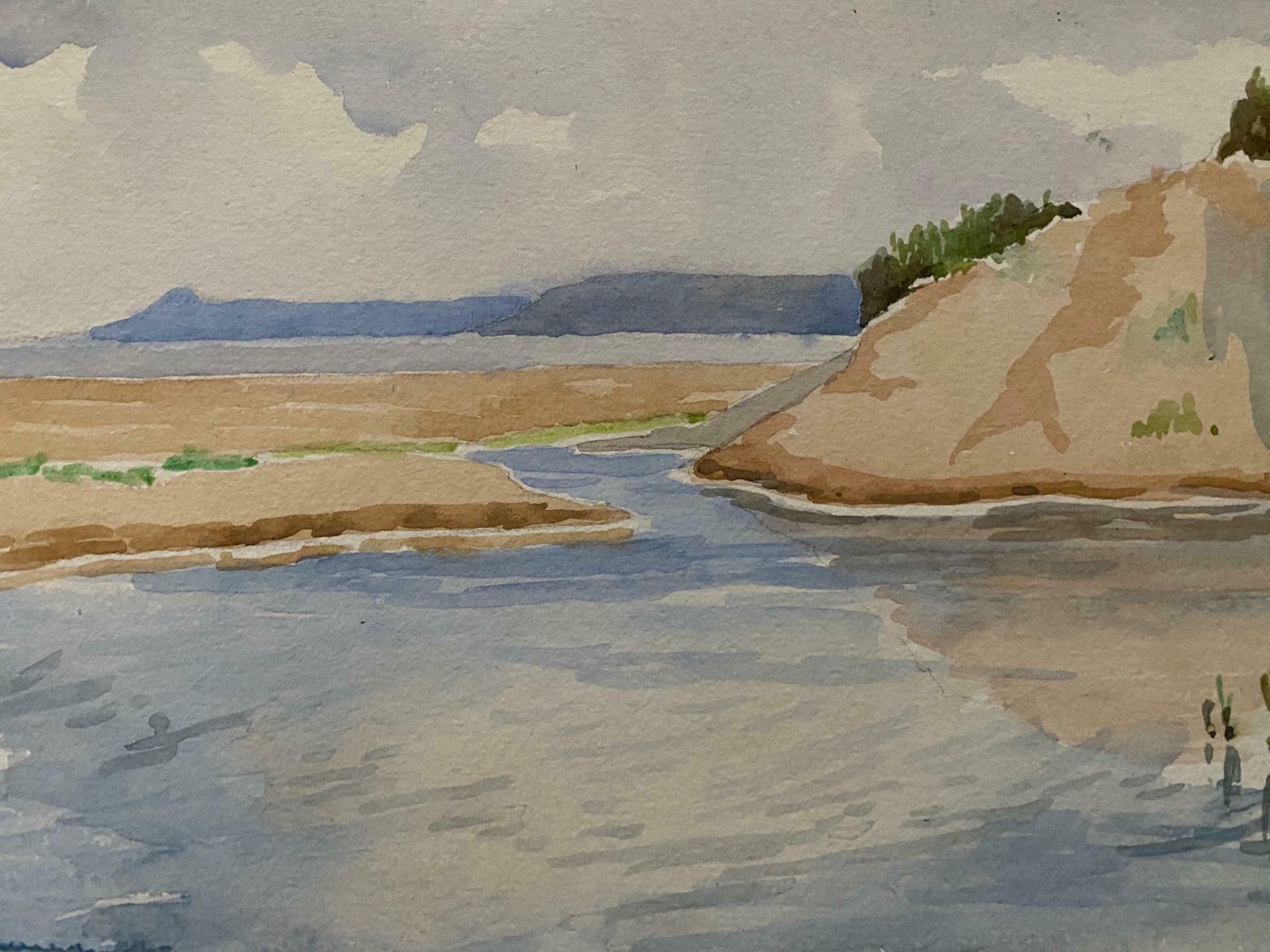 Unknown1900's English Impressionist Watercolor Painting Gentle Blue And Cream Seascape C. 1900's photo for sale