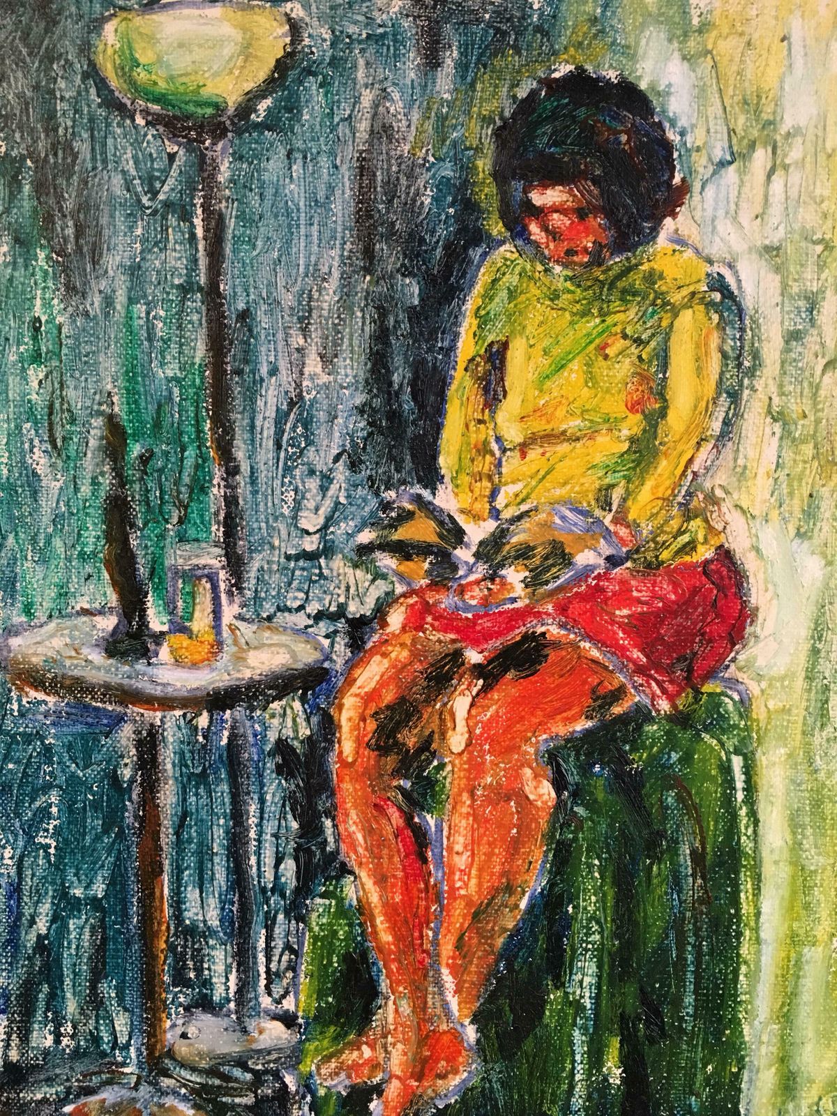 Kate Orrmodel Reading, Surrealist Impressionist Oil Painting, Signedc.2000s photo for sale