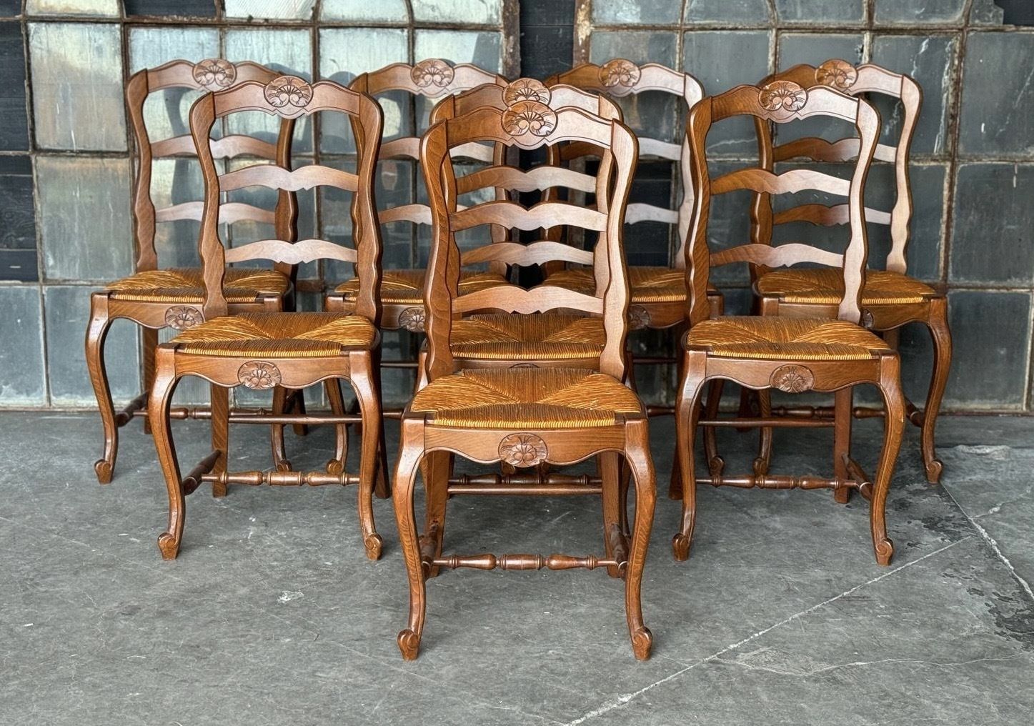 Set 8 French Country Ladder Back Dining Chairs