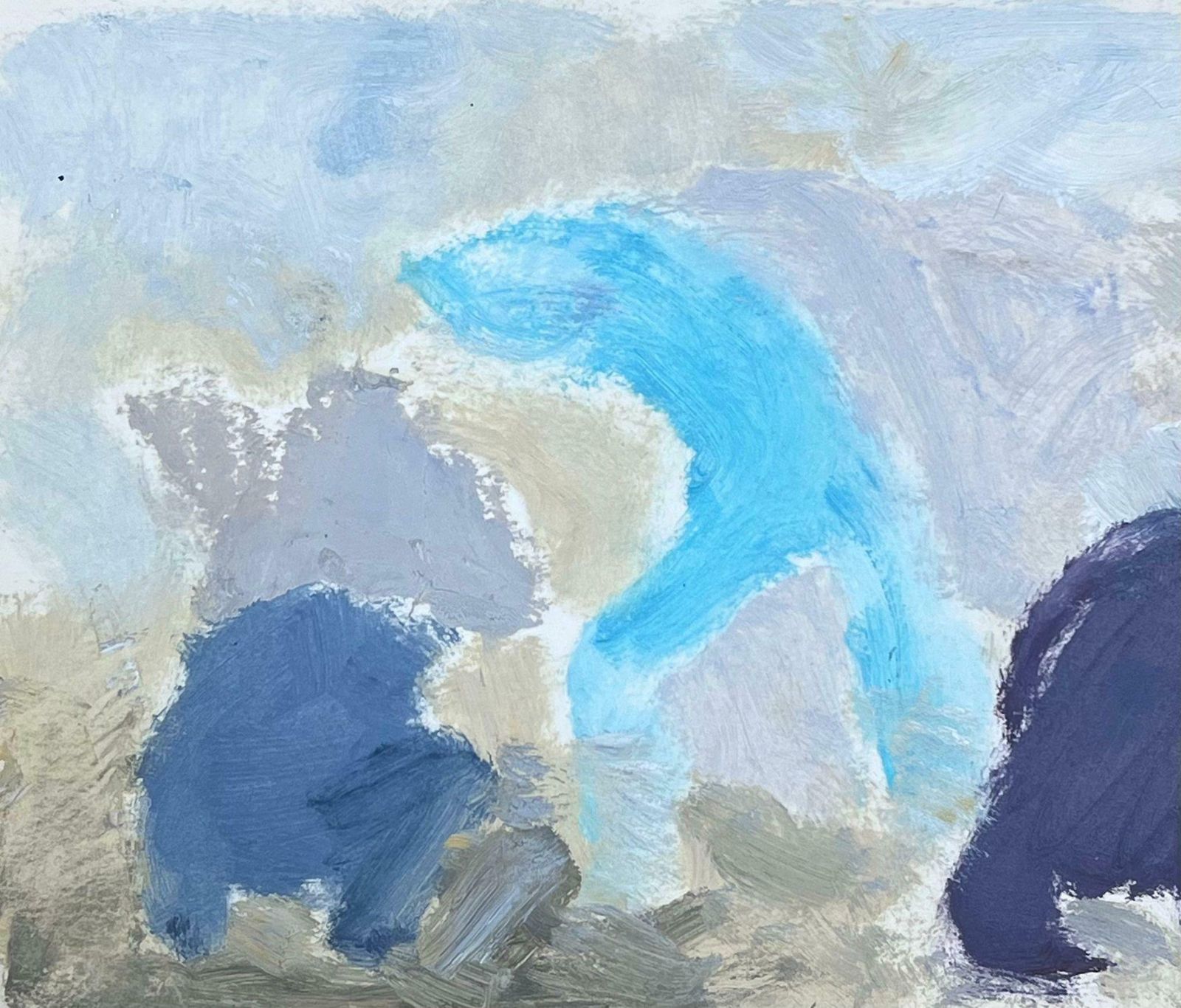 Elisabeth Hahn20th Century German Modernist Oil Painting Three Blue Abstract Figures20th Century photo for sale
