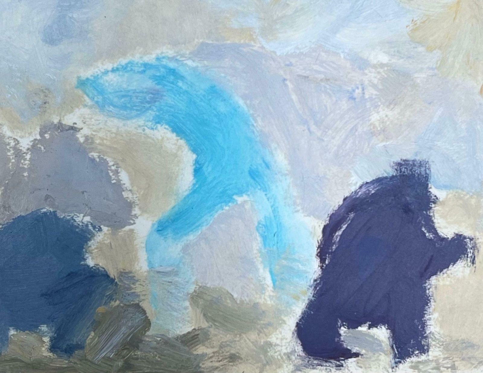 Elisabeth Hahn20th Century German Modernist Oil Painting Three Blue Abstract Figures20th Century photo Art