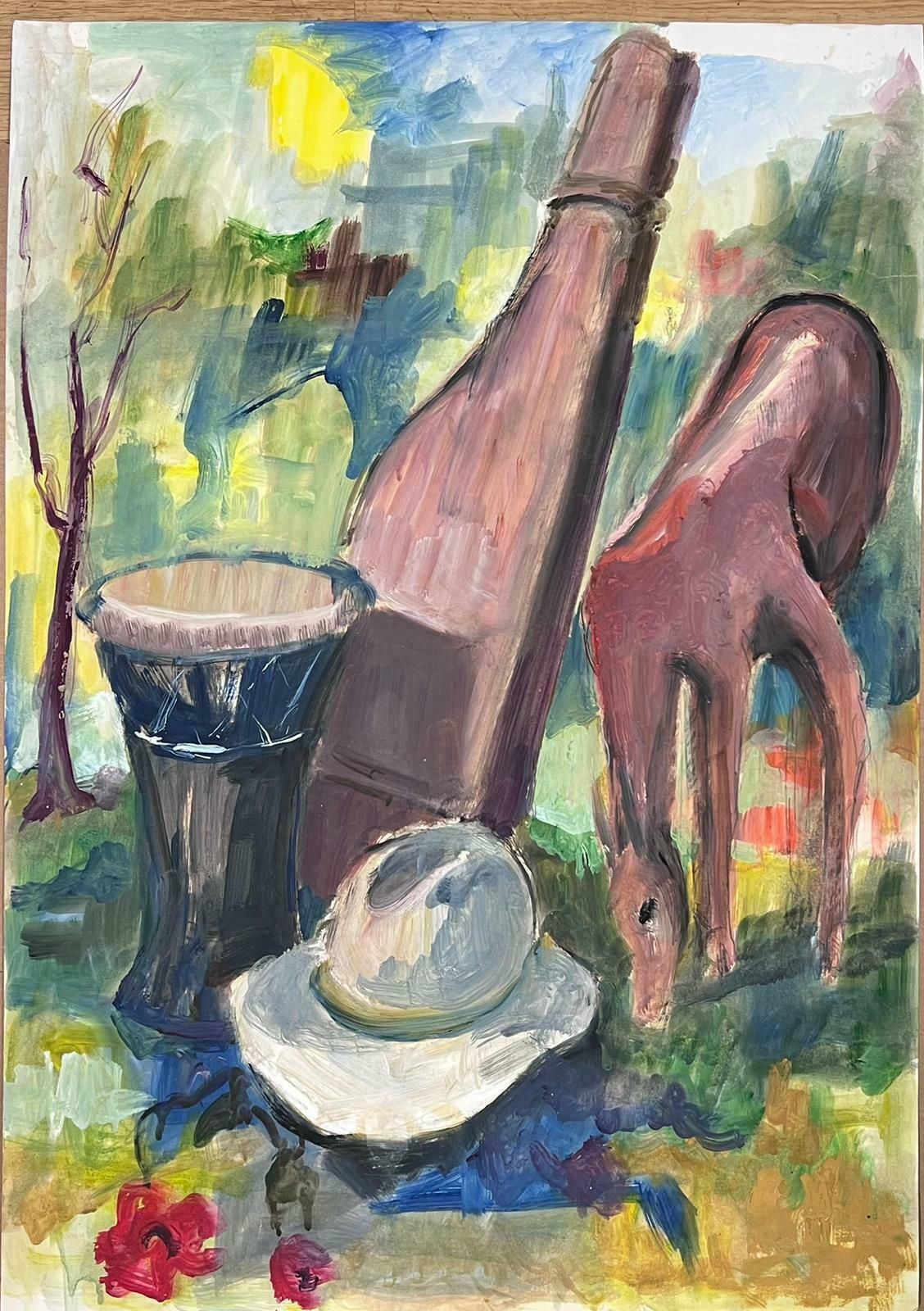 French Modernistfrench Modernist Painting Collection Horse Munching In Busy Summer Field1970's photo furniture