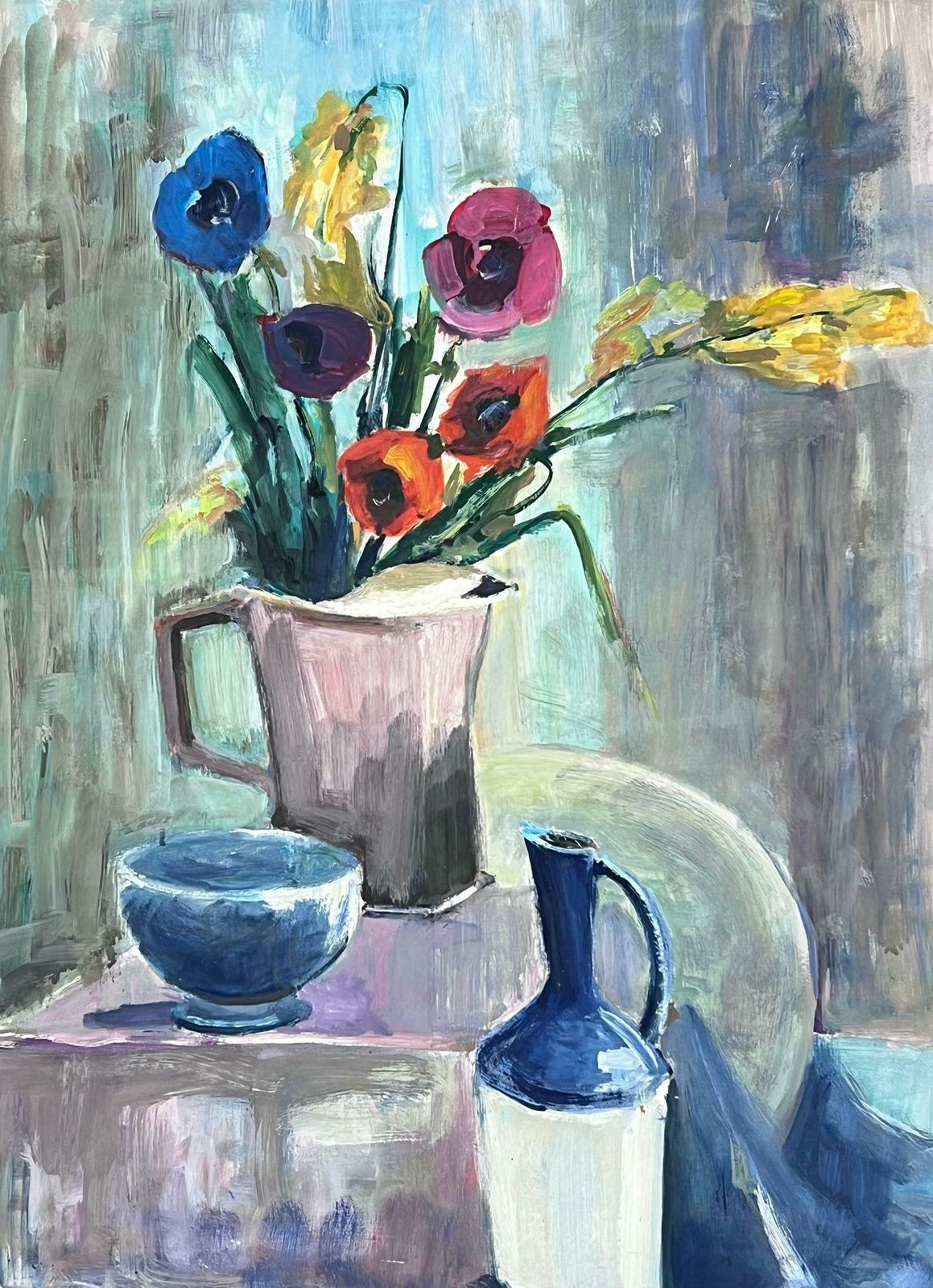 French Modernist1970's French Modernist Painting Provence Collection Still Life Flowers In Jug1970's photo vinterior