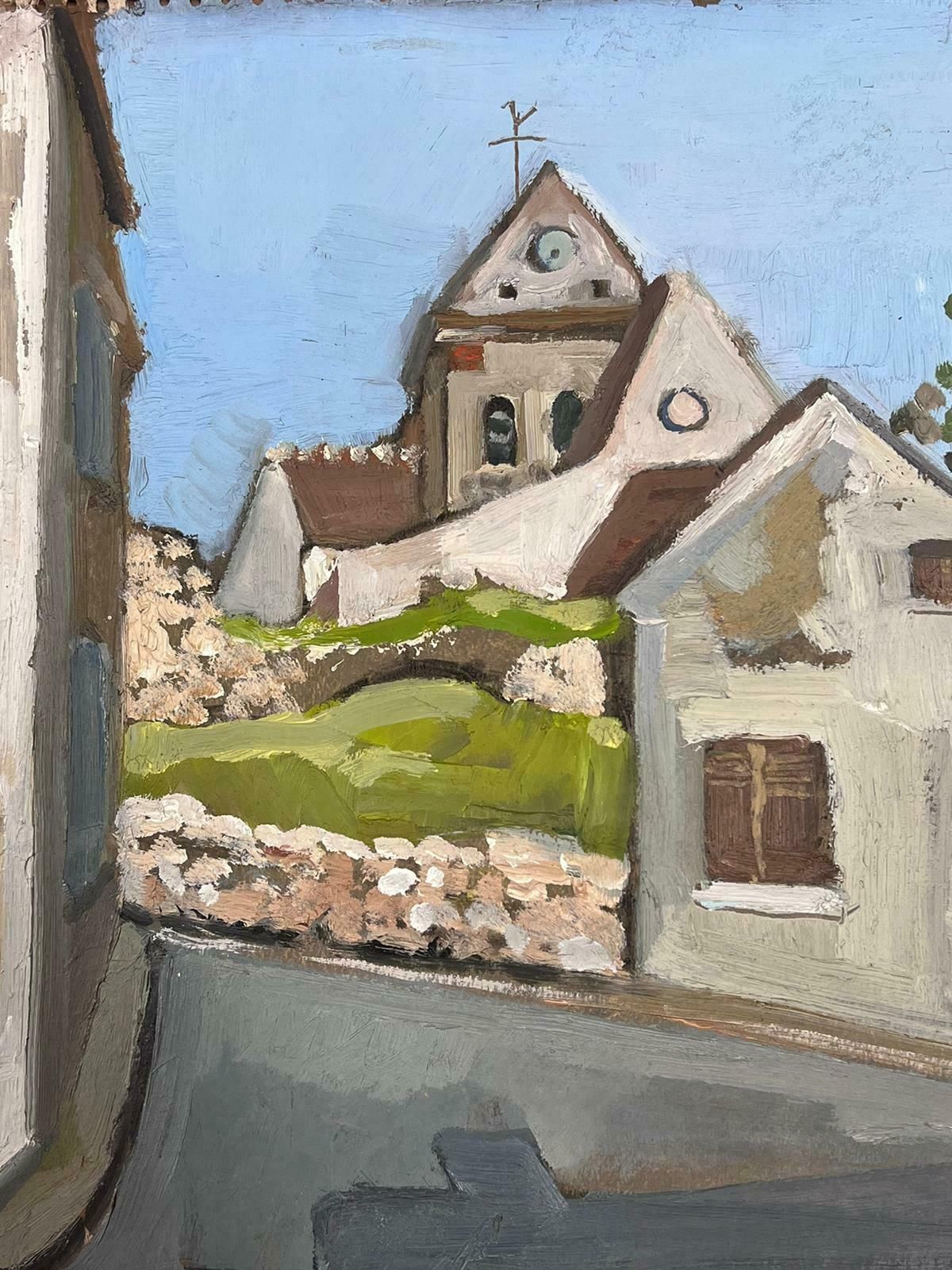 Y Blanchon1950's French Impressionist Painting Steps Leading To Village Church1950's photo for sale
