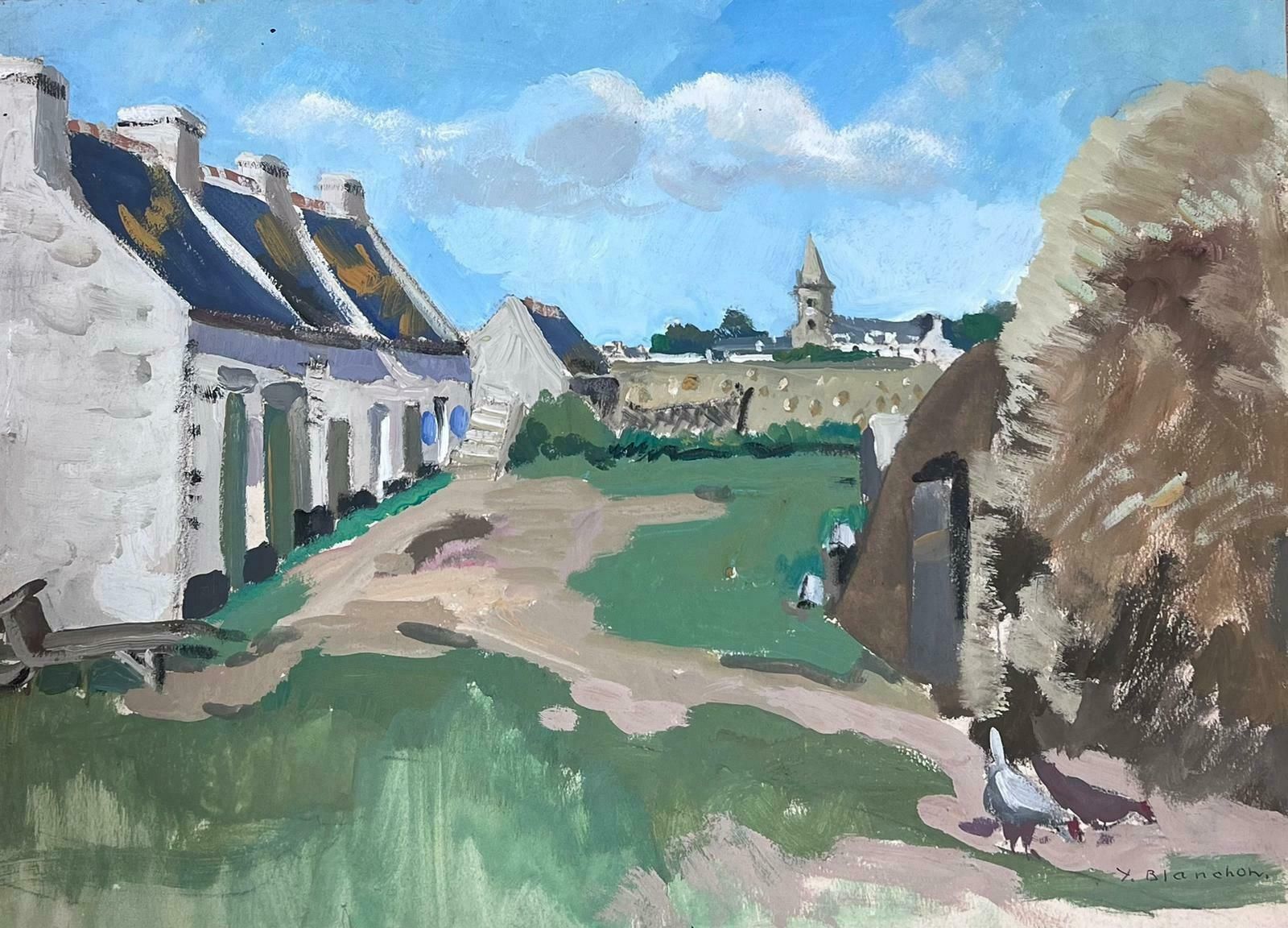 Y Blanchon1950's French Impressionist Painting Farm Farm Yard Courtyard Landscape1950's
