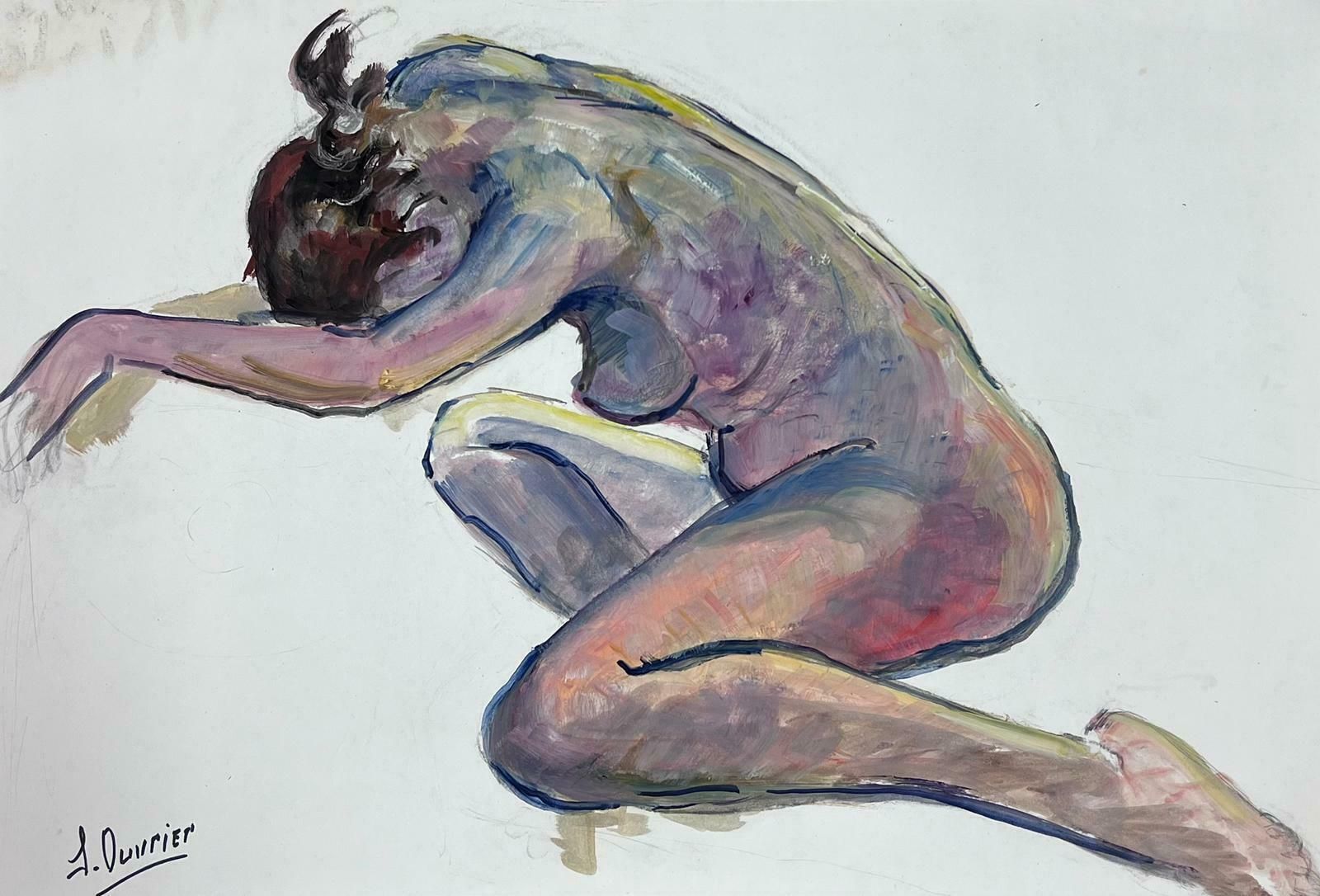 French Modernistreclining Nude Lady Model 1970's French Modernist Painting Provence Collection1970's