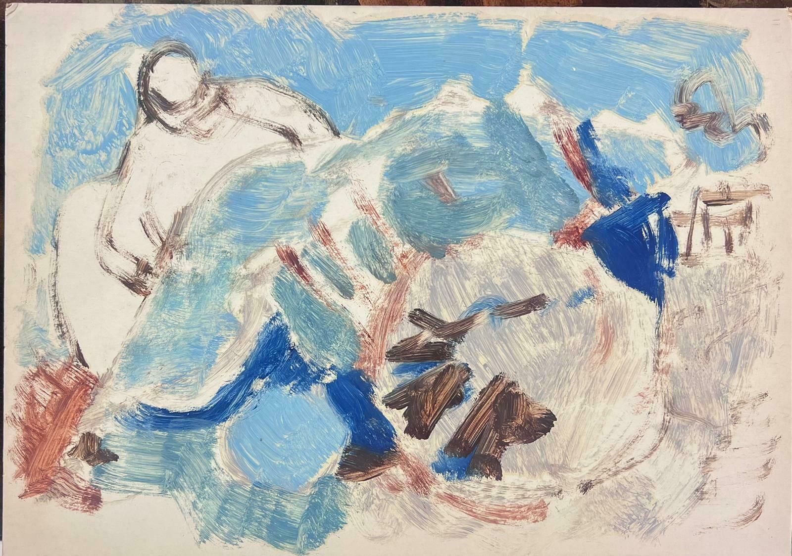 Elisabeth Hahn20th Century German Modernist Oil Painting Lightly Painted Blue Figure Abstract20th Century photo furniture