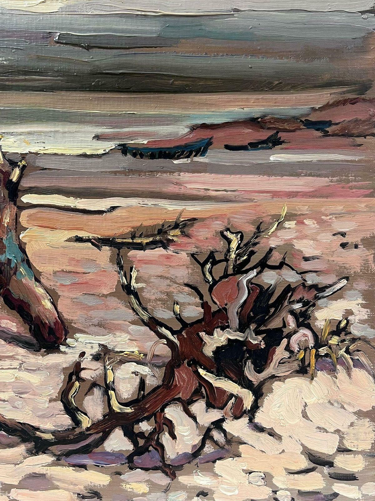 Georges Bordonovecontemporary French Impressionist Oil Drift Wood And Figure On Dark Beach photo Art