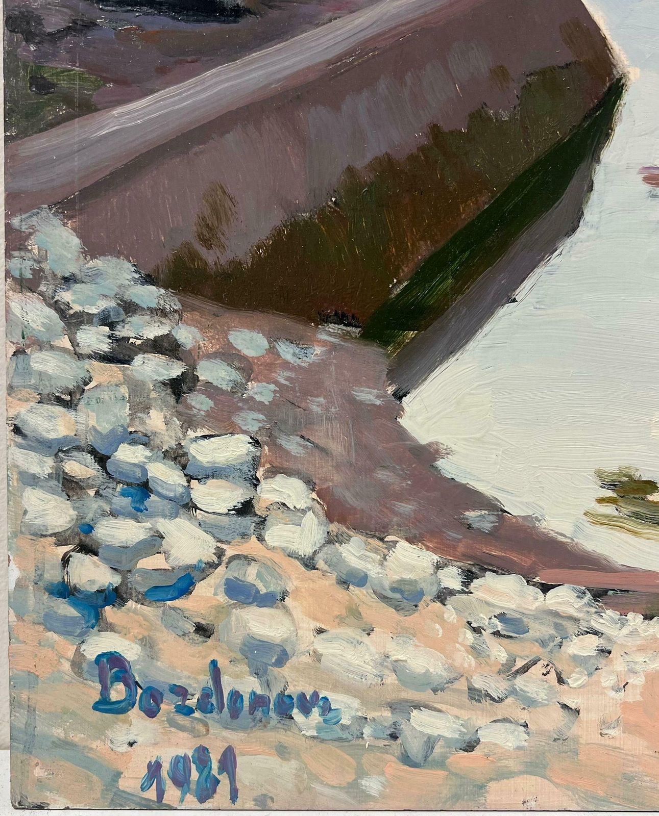 Georges Bordonovecontemporary French Impressionist Oil Boat In Stone Beach Bay Landscape photo for sale