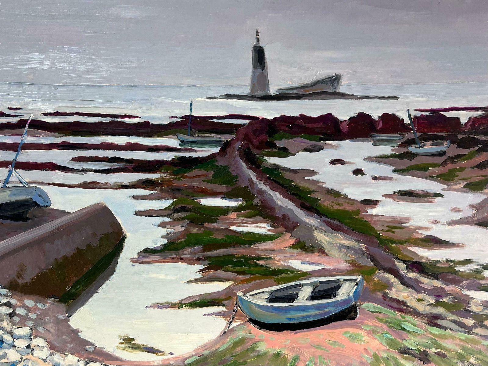 Georges Bordonovecontemporary French Impressionist Oil Boat In Stone Beach Bay Landscape photo Art