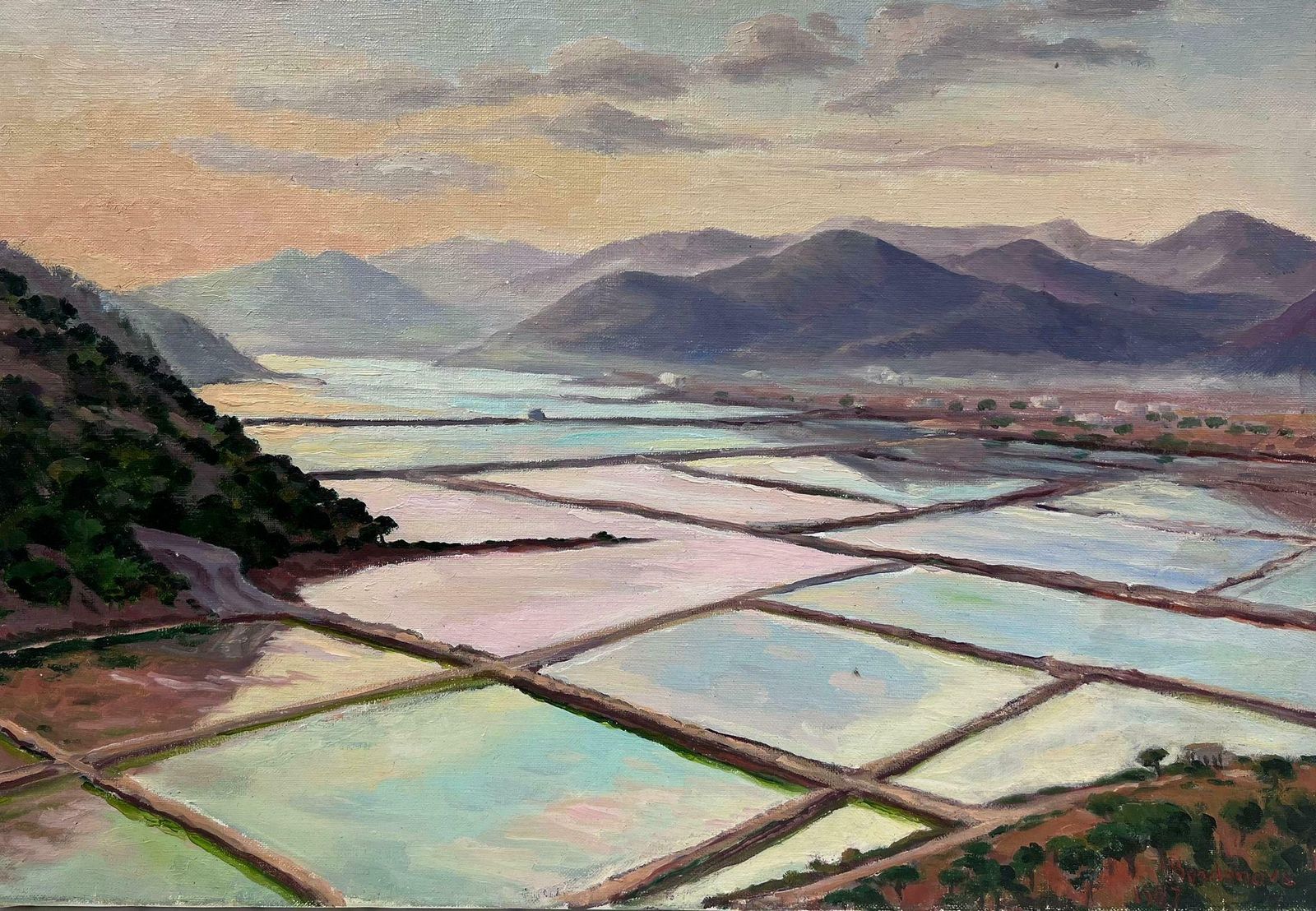 Georges Bordonavecontemporary French Impressionist Oil Salt Ponds South Of France Coastal Scene