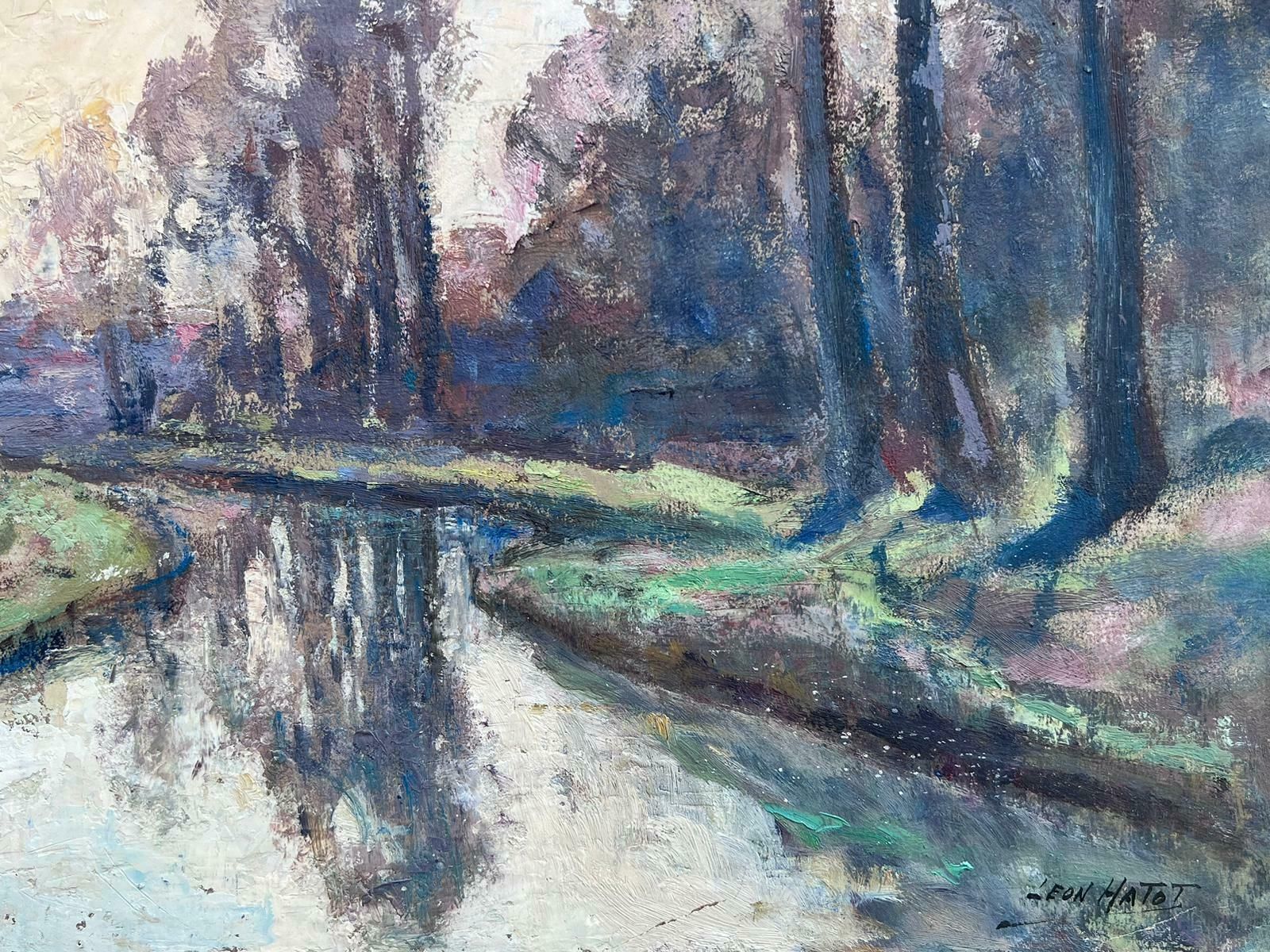 Leon Hatotvintage French Impressionist Oil Painting Swirly Path Along River Bank photo for sale