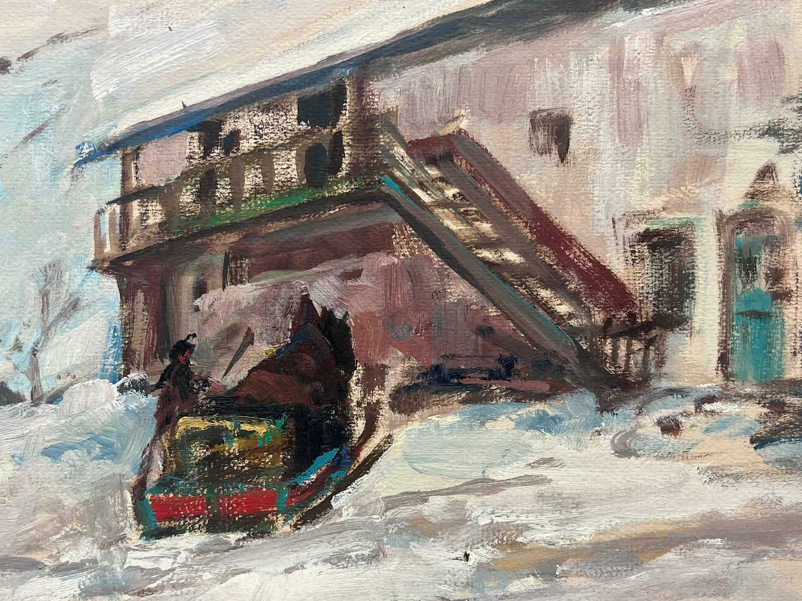 Leon Hatotfigures In Winter Snow Ski Chalet Landscape Vintage French Impressionist Oil photo furniture