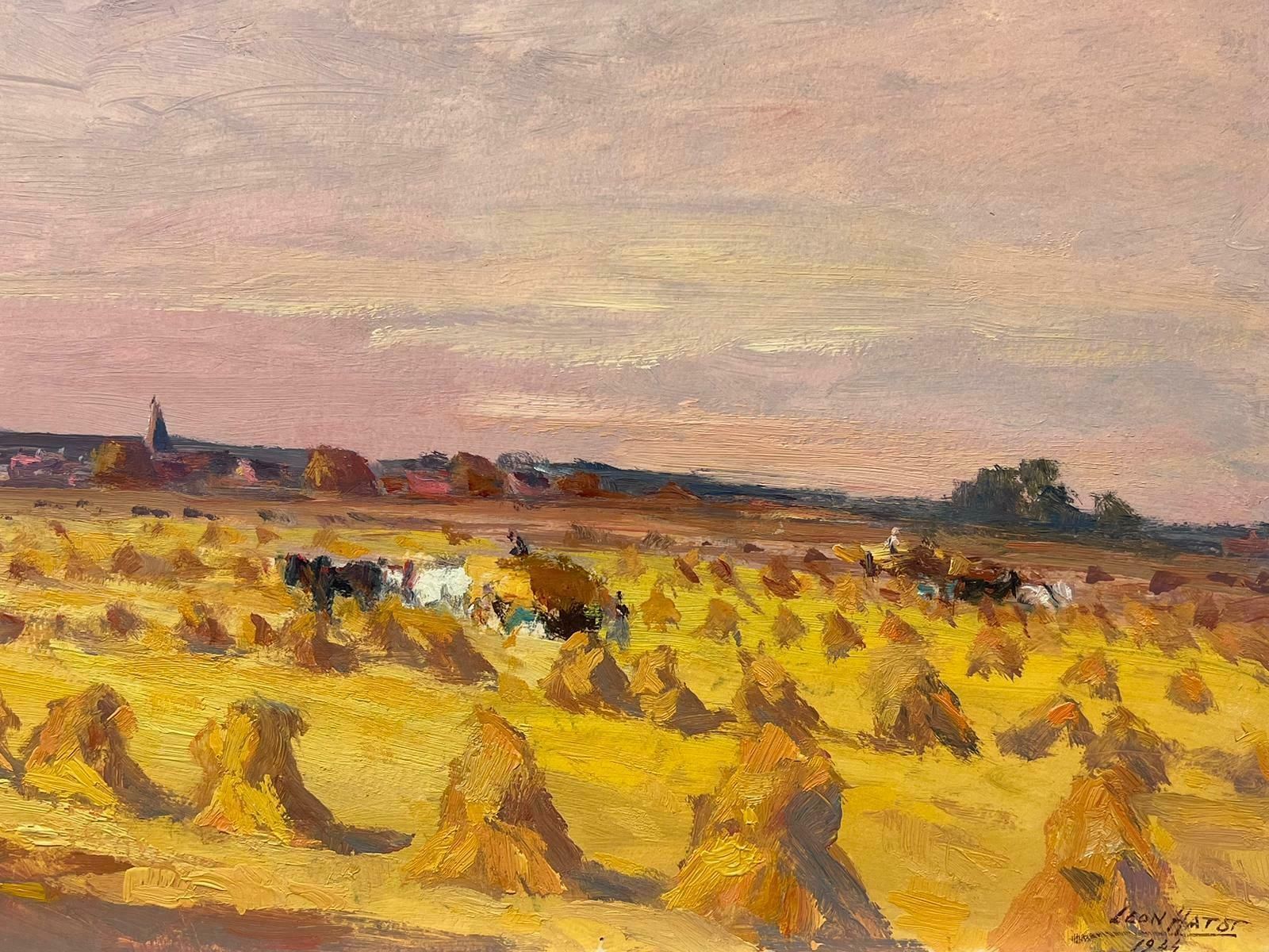 Leon Hatotvintage French Oil Painting Of A Golden Field Of Hay Bales photo Art