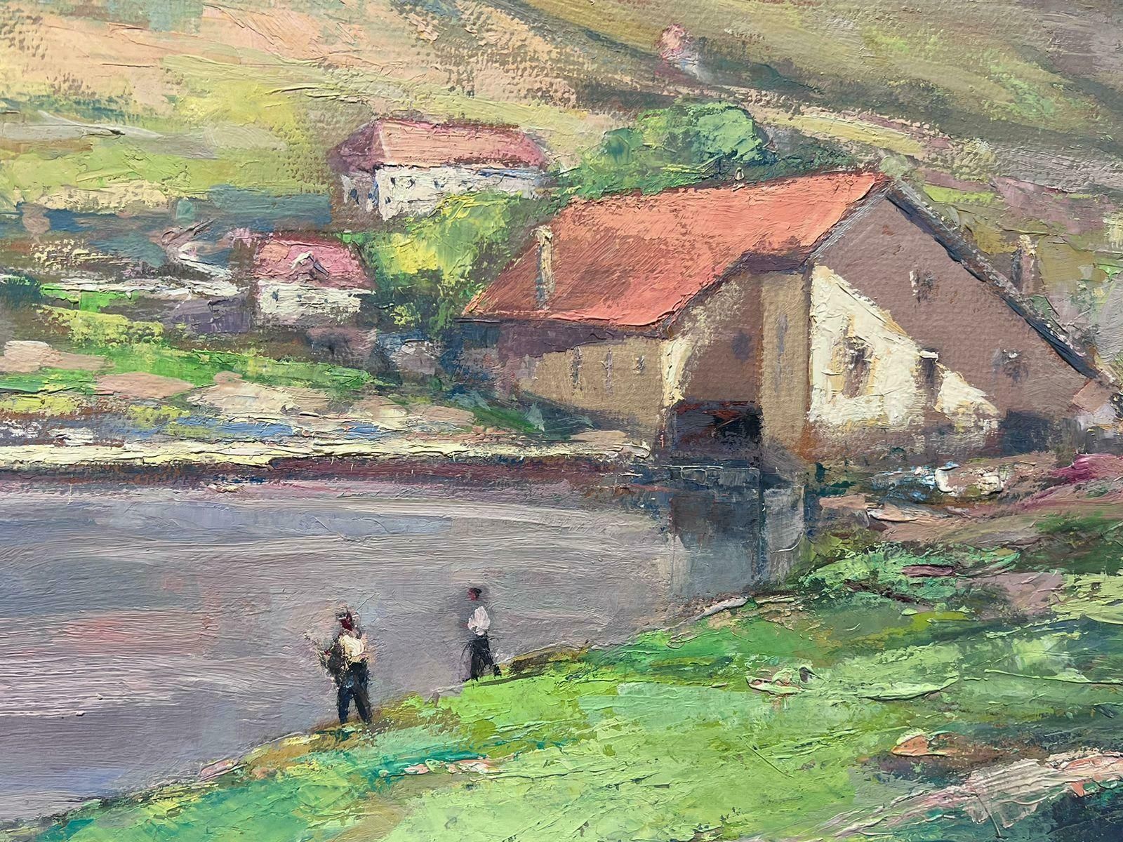 Leon Hatotvintage French Oil Painting Of Two People Fishing In Grey Summer Day Lake photo furniture
