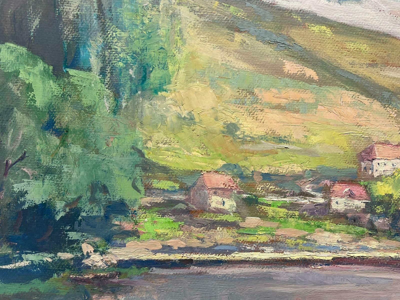 Leon Hatotvintage French Oil Painting Of Two People Fishing In Grey Summer Day Lake photo for sale